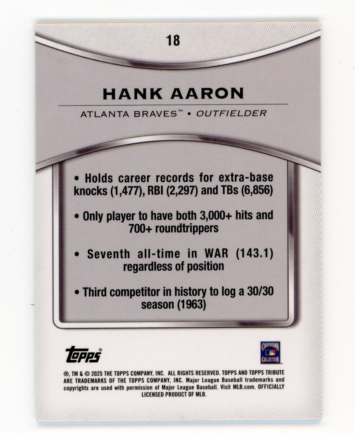 2025 Topps Tribute Hank Aaron #18 Gold #/75 Atlanta Braves