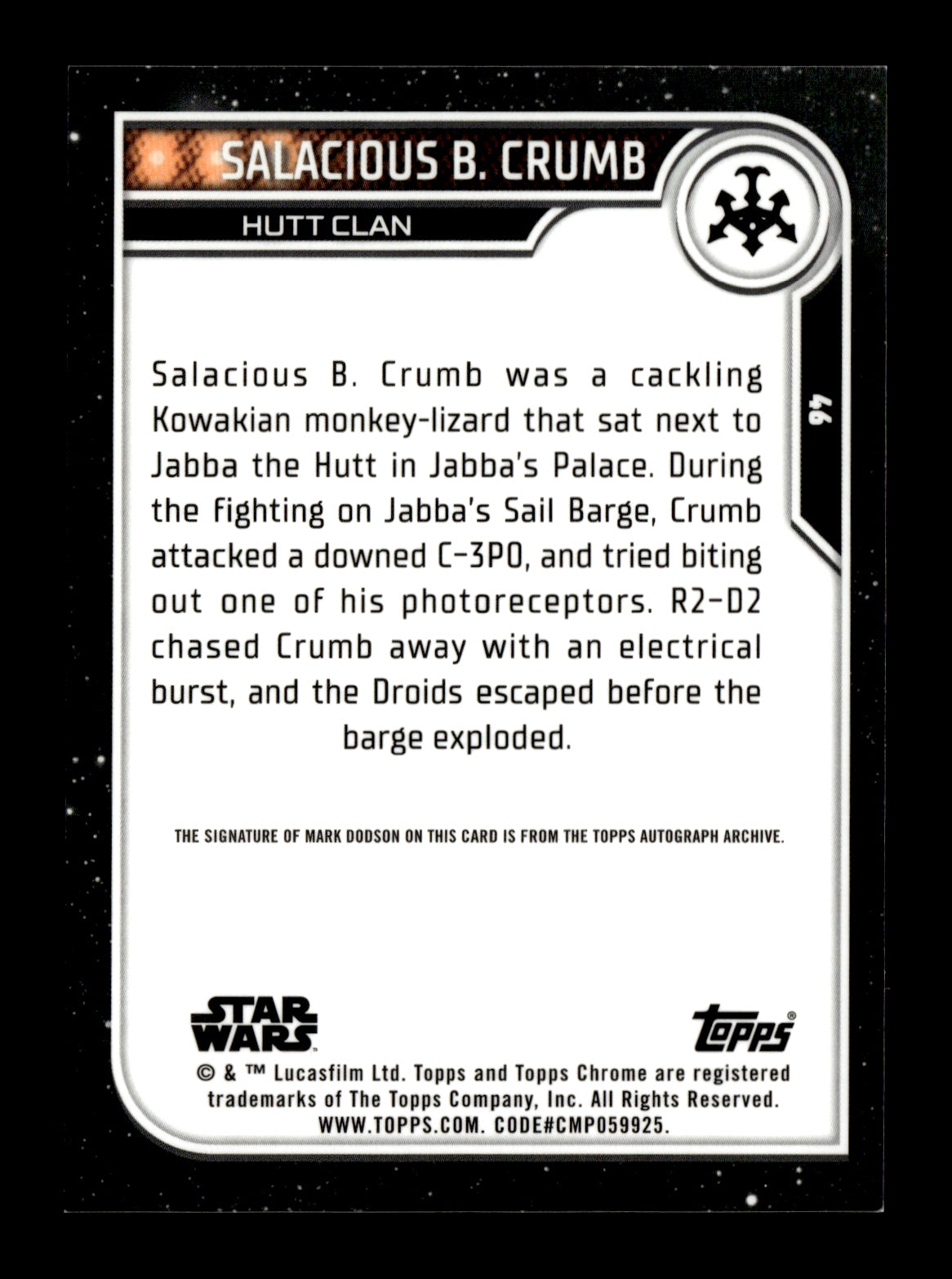 2017 Topps Star Wars 1978 Sugar Free Wrappers Mark Dodson #NNO Autographs
