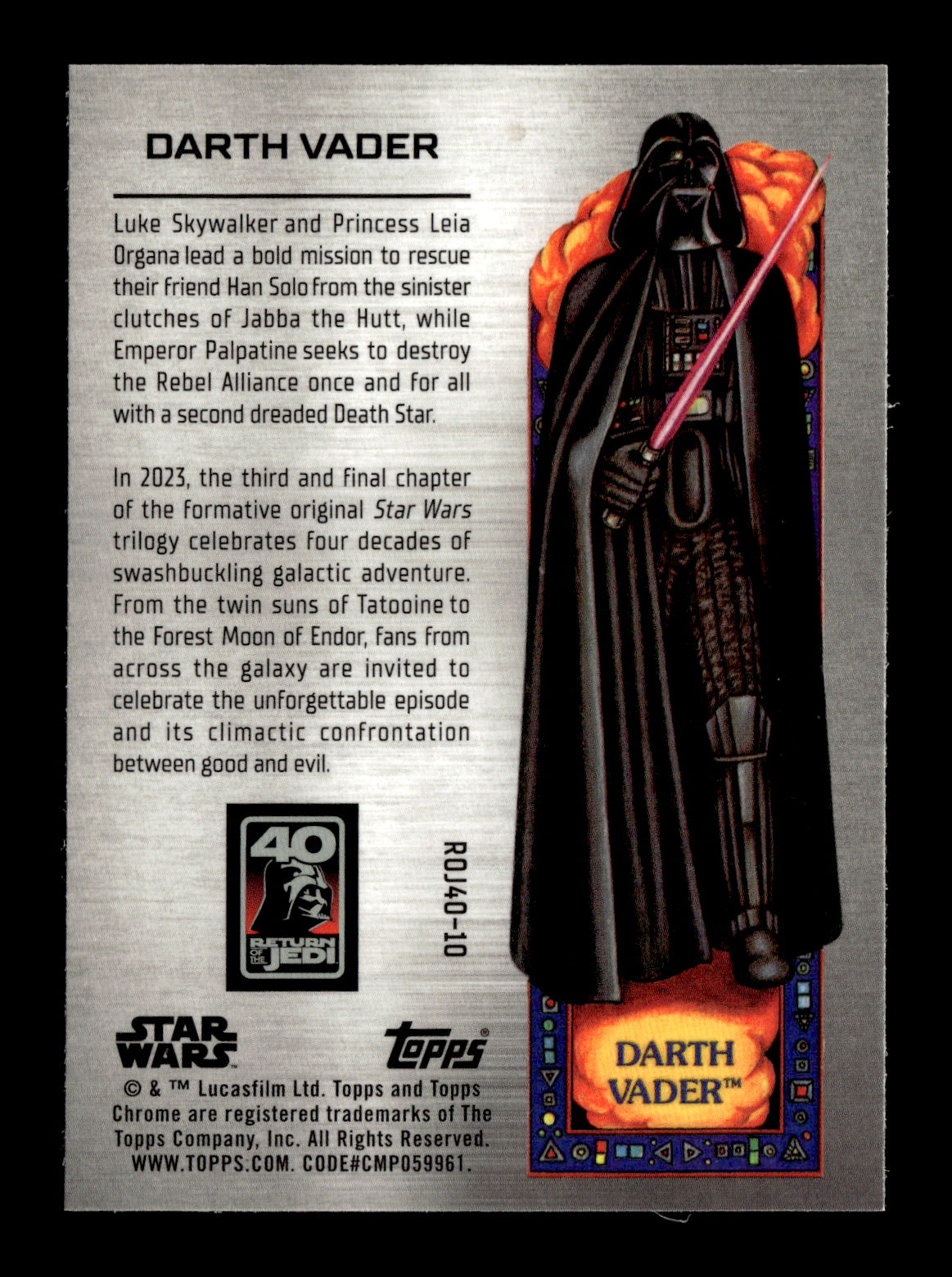 2023 Topps Chrome Star Wars Darth Vader #ROJ40-10 Return of the Jedi 40th Anniversary Poster Art