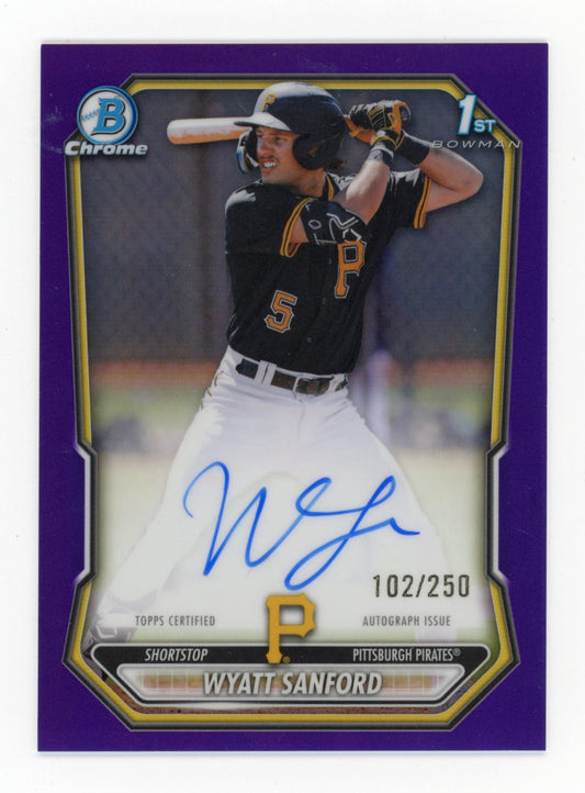 2026 Bowman Wyatt Sanford #CPA-WS Chrome Prospect Autographs Purple Refractors #/250 Pittsburgh Pirates