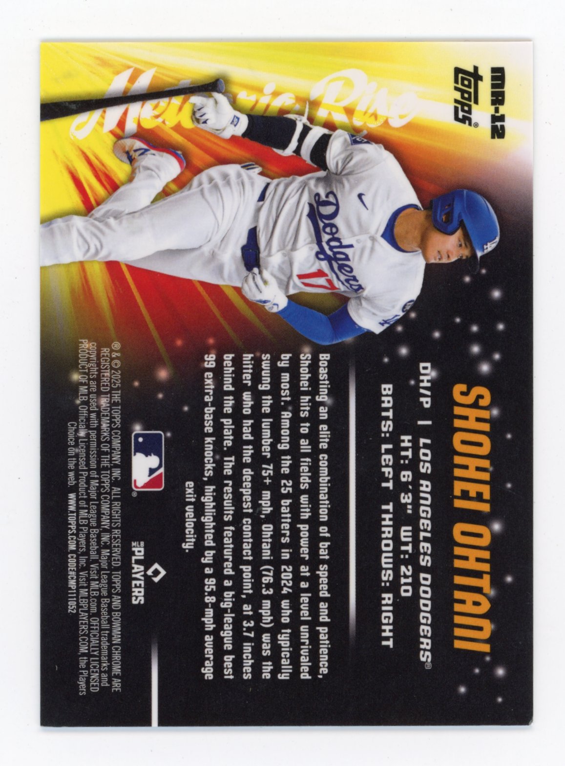 2025 Bowman Chrome Shohei Ohtani #MR-12 Meteoric Rise Pink Mega Refractor #/199 Los Angeles Dodgers