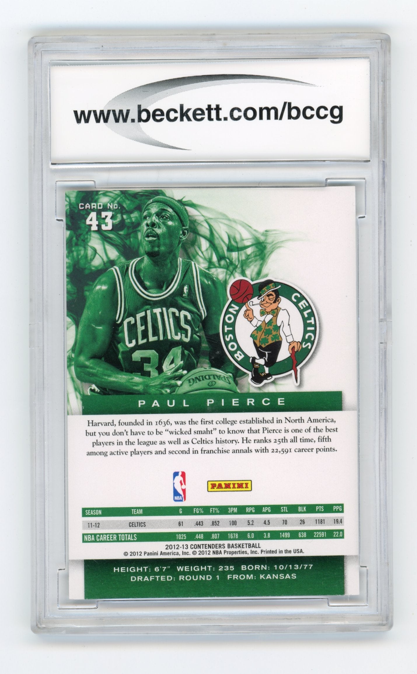 2012-13 Panini Contenders Paul Pierce #43 Boston Celtics