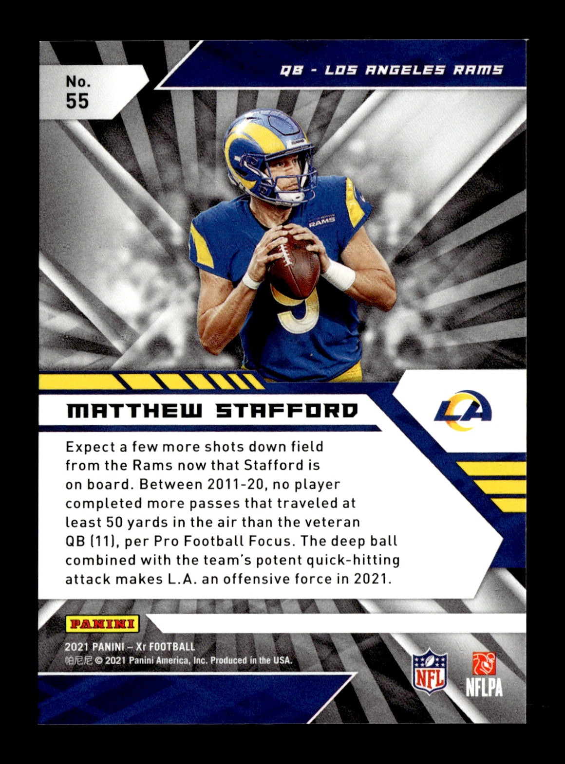 2021 Panini XR Matthew Stafford #55 Gold #/10 Los Angeles Rams