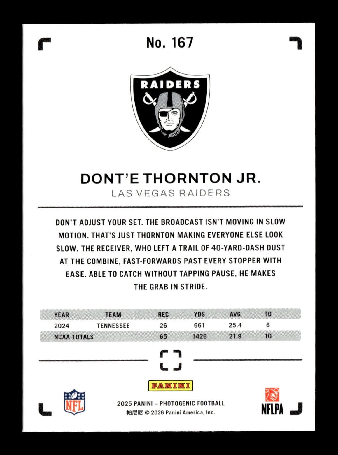 2025 Panini Photogenic Dont'e Thornton Jr. #167 Teal #/35 Las Vegas Raiders