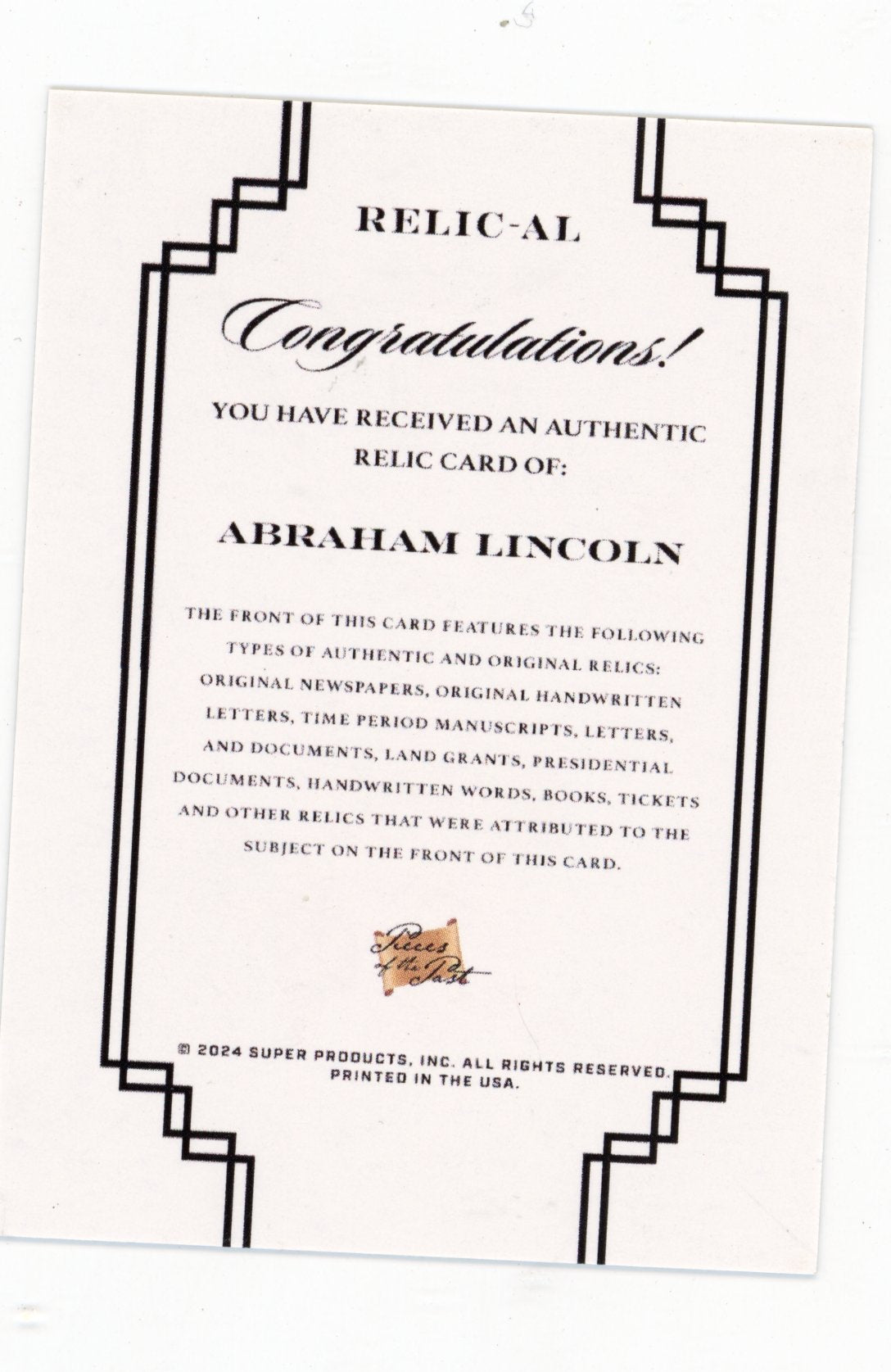 2024 Pieces Of The Past Abraham Lincoln #RELIC-AL Relic