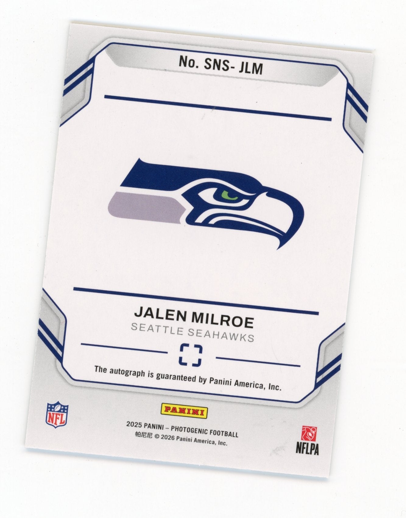 2025 Panini Photogenic Jalen Milroe #SNS-JLM Snapshot Signatures Bronze Seahawks