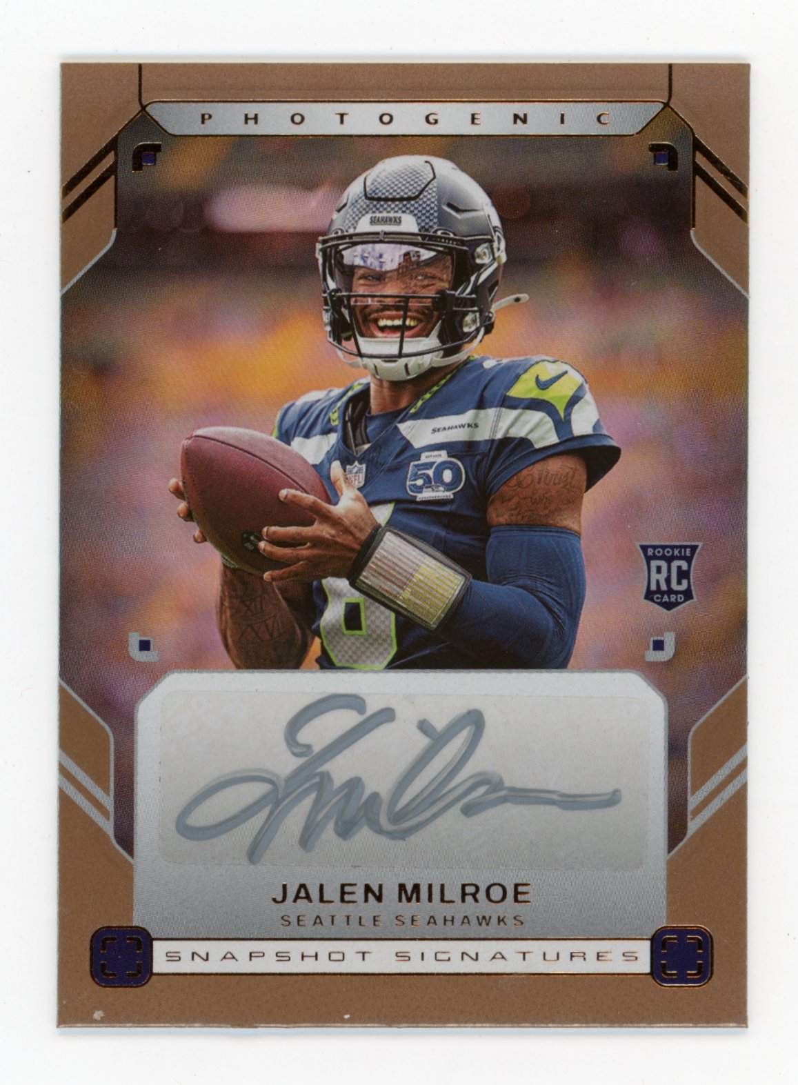 2025 Panini Photogenic Jalen Milroe #SNS-JLM Snapshot Signatures Bronze Seahawks