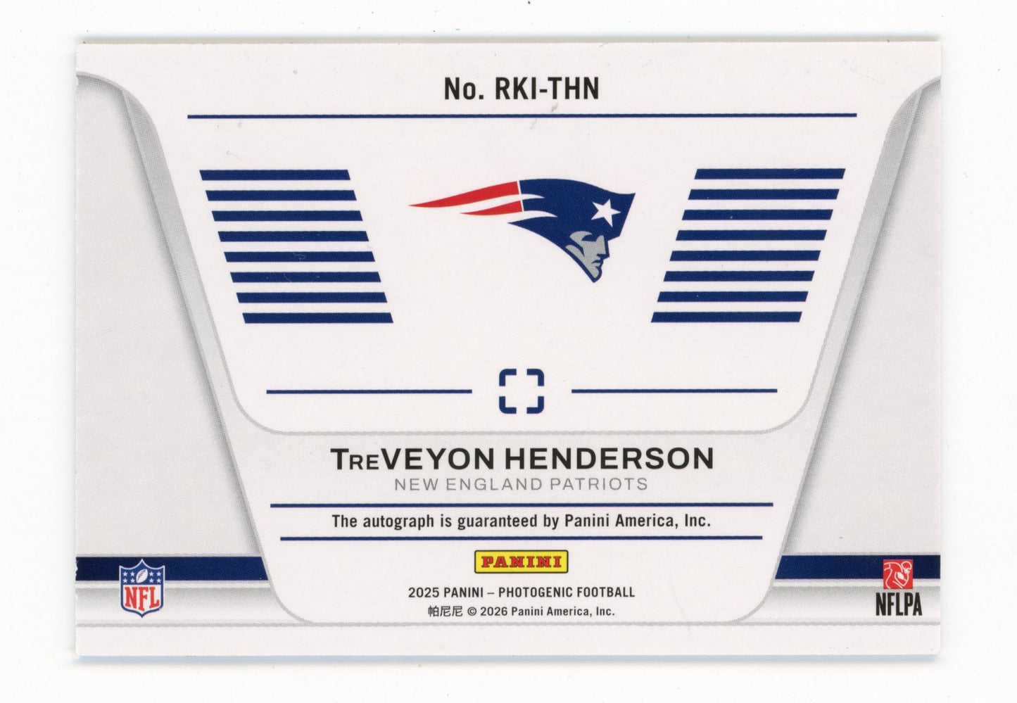 2025 Panini Photogenic TreVeyon Henderson #RKI-THN Rookie Introduction Signatures Bronze Patriots