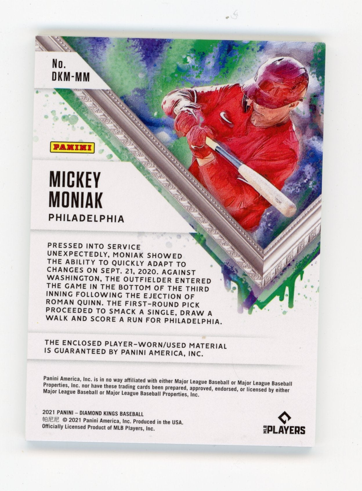 2021 Diamond Kings Mickey Moniak #DKM-MM DK Materials Purple (FOTL) /10 Phillies