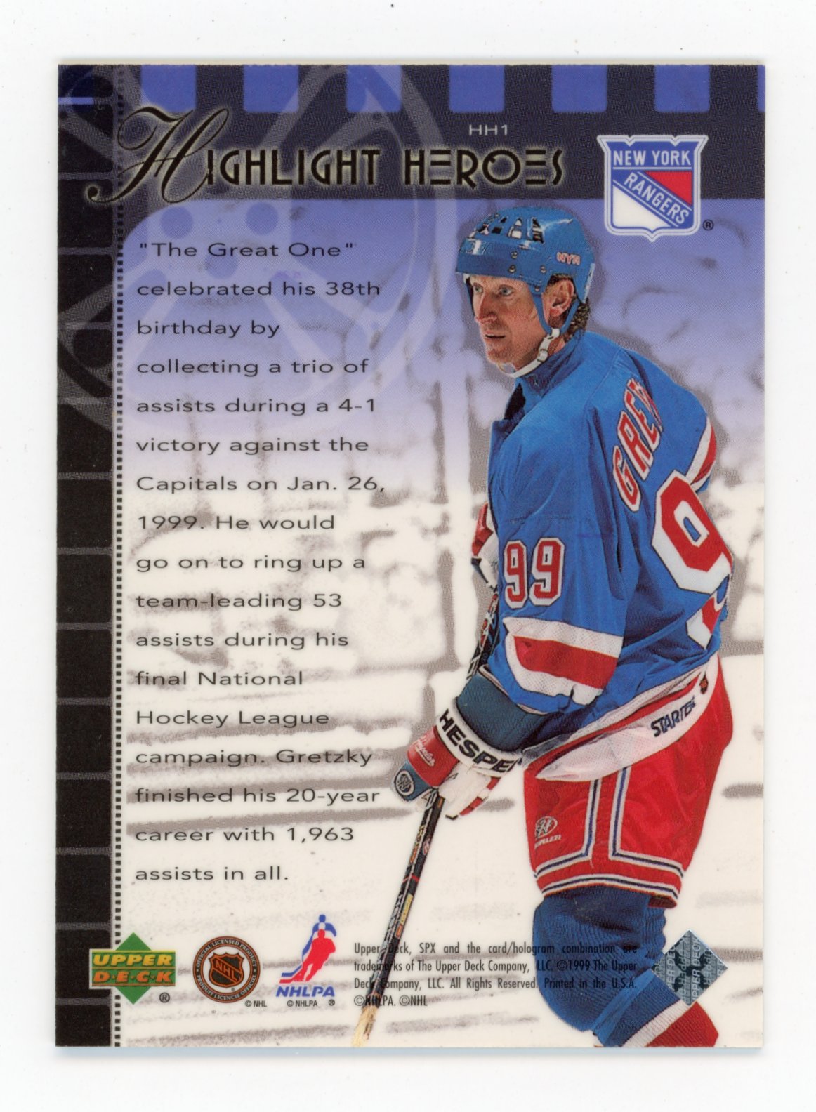 1999-00 SPx Wayne Gretzky #HH1 Highlight Heroes New York Rangers