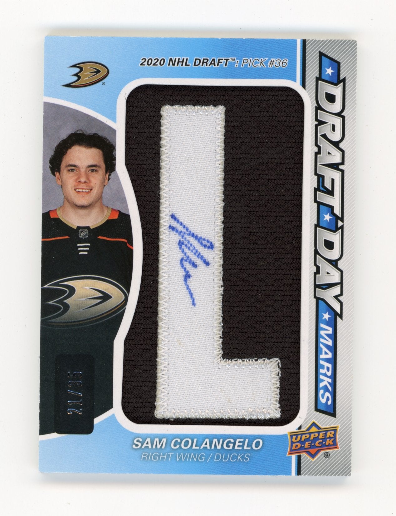 2024-25 SP Game Used Sam Colangelo #DDM-SC Draft Day Marks Anaheim Ducks