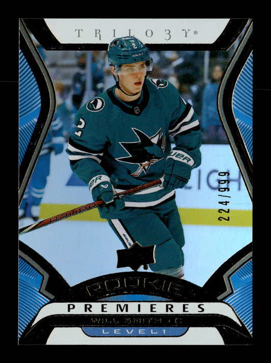 2024-25 Upper Deck Will Smith #T-31 Trilogy Rookie Premiere Level 1 #/999 San Jose Sharks