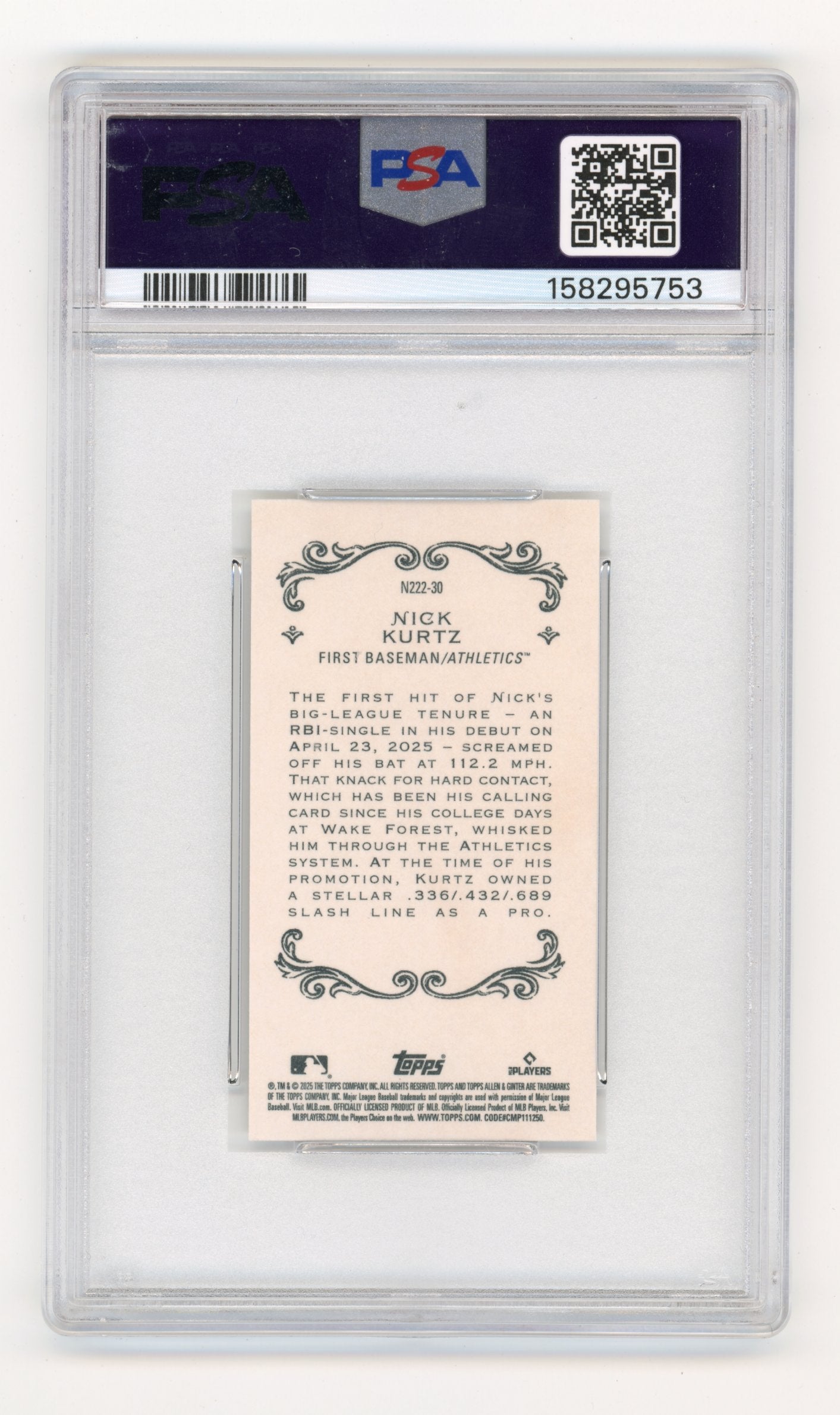 2025 Topps Allen & Ginter Nick Kurtz #N222-30 Mini 1889 N222 Athletics
