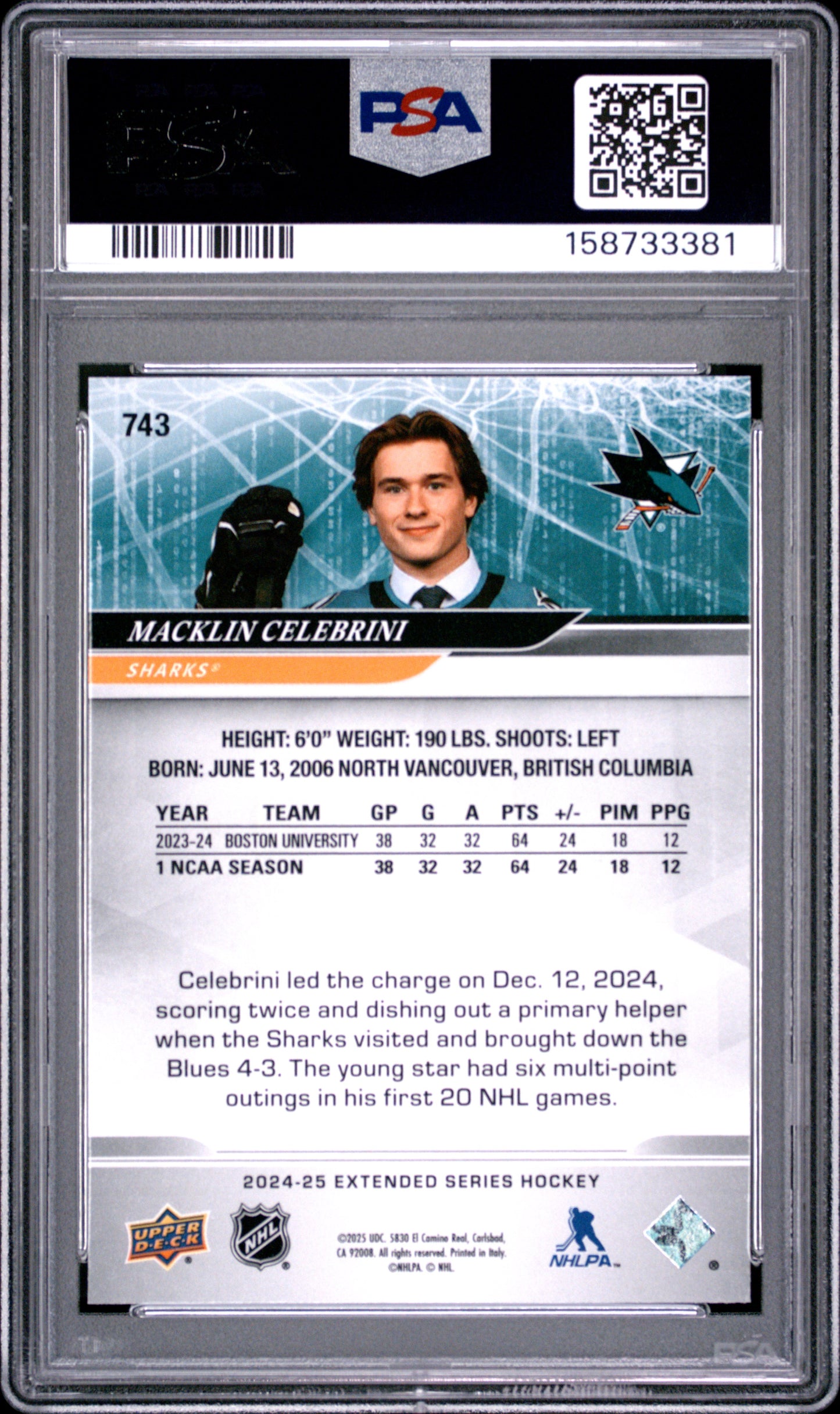2024 Upper Deck Macklin Celebrini #743 PSA 9
