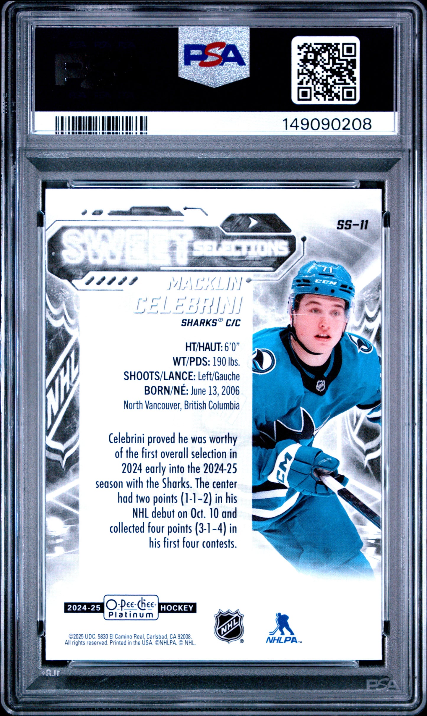 2024 Upper Deck O-Pee-Chee Platinum Sweet Selections Macklin Celebrini #SS11 PSA 10