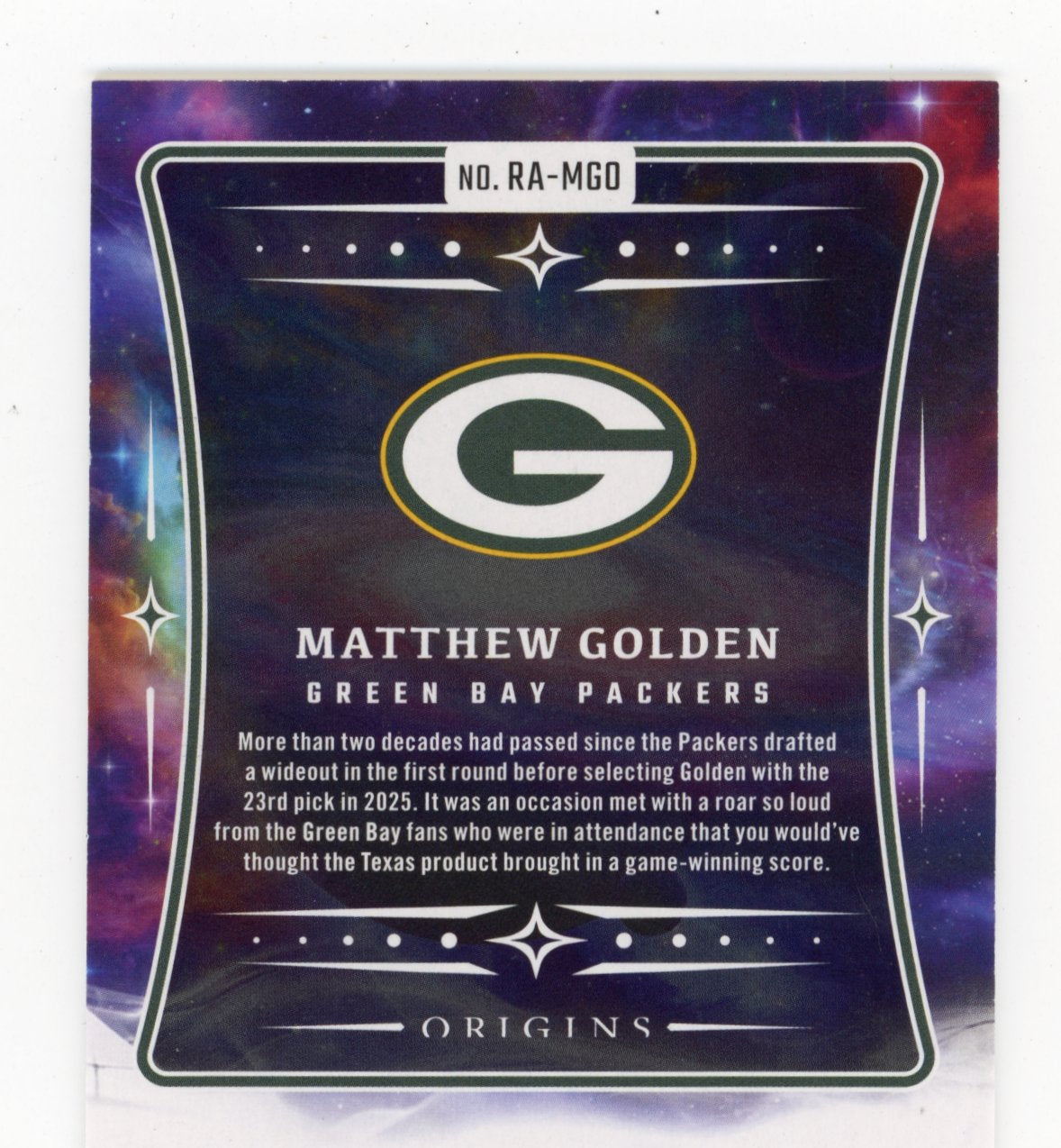 2025 Panini Origins Matthew Golden #RA-MGO Rookie Autographs Green Bay Packers