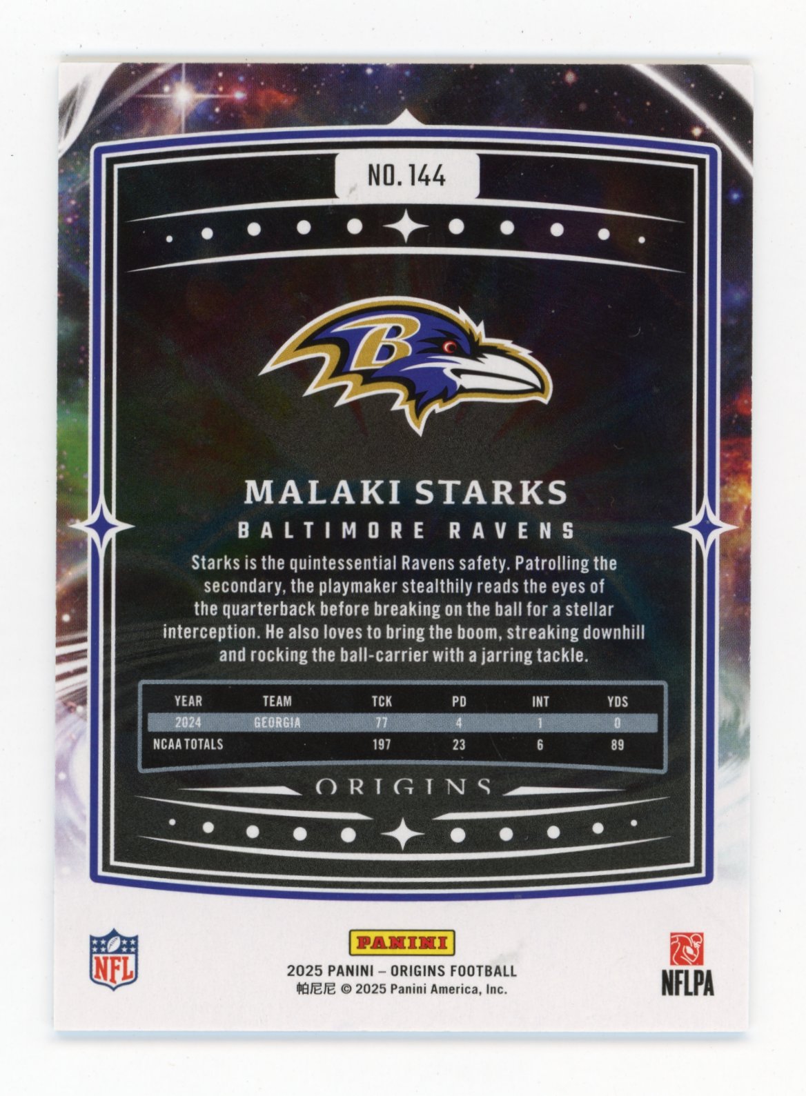 2025 Panini Origins Malaki Starks #144 Turquoise #/50 Baltimore Ravens