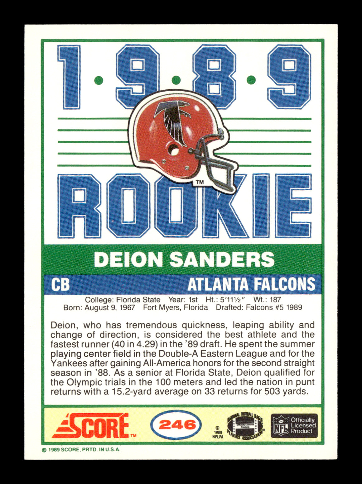1989 Score Deion Sanders #246 Atlanta Falcons