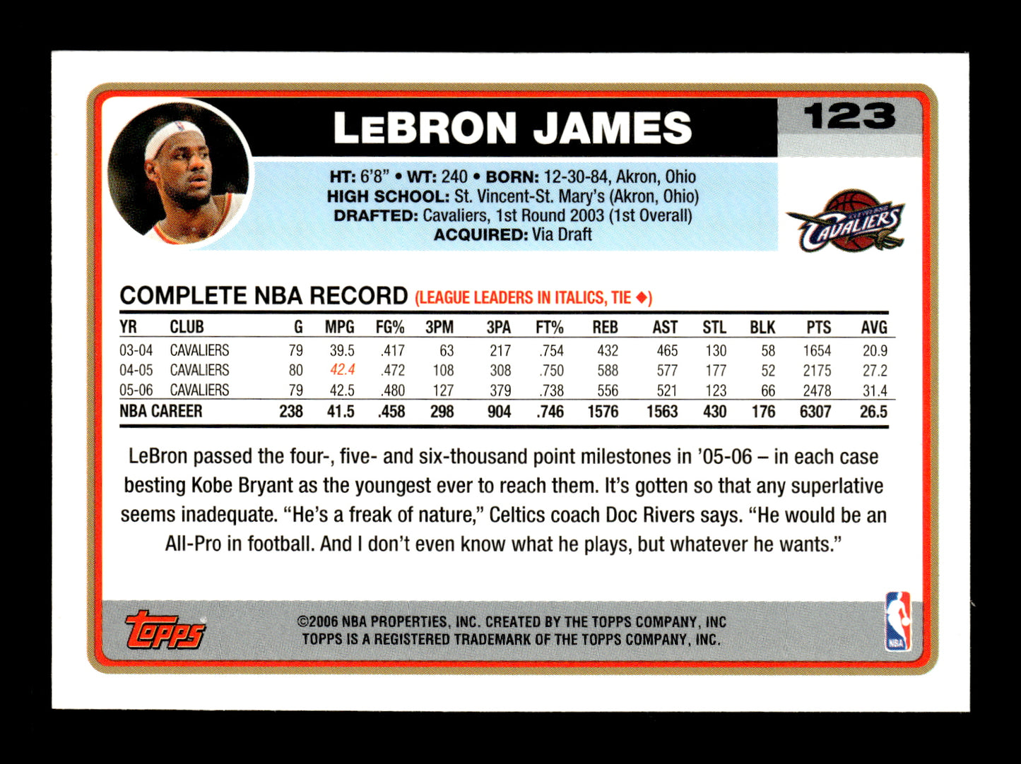 2006-07 Topps LeBron James #123 Cleveland Cavaliers