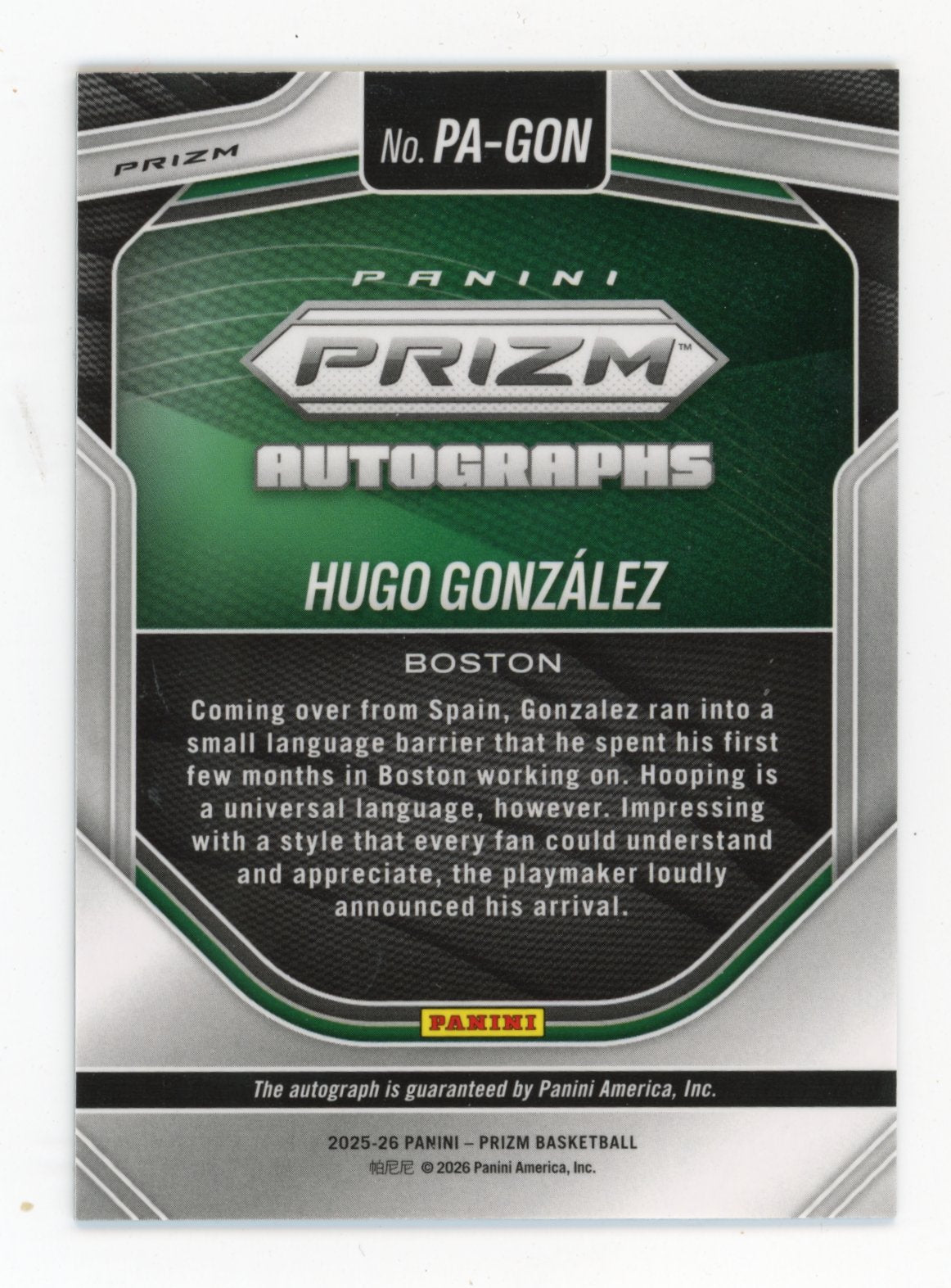 2025-26 Panini Signature Series Hugo Gonzalez #PA-GON RC
