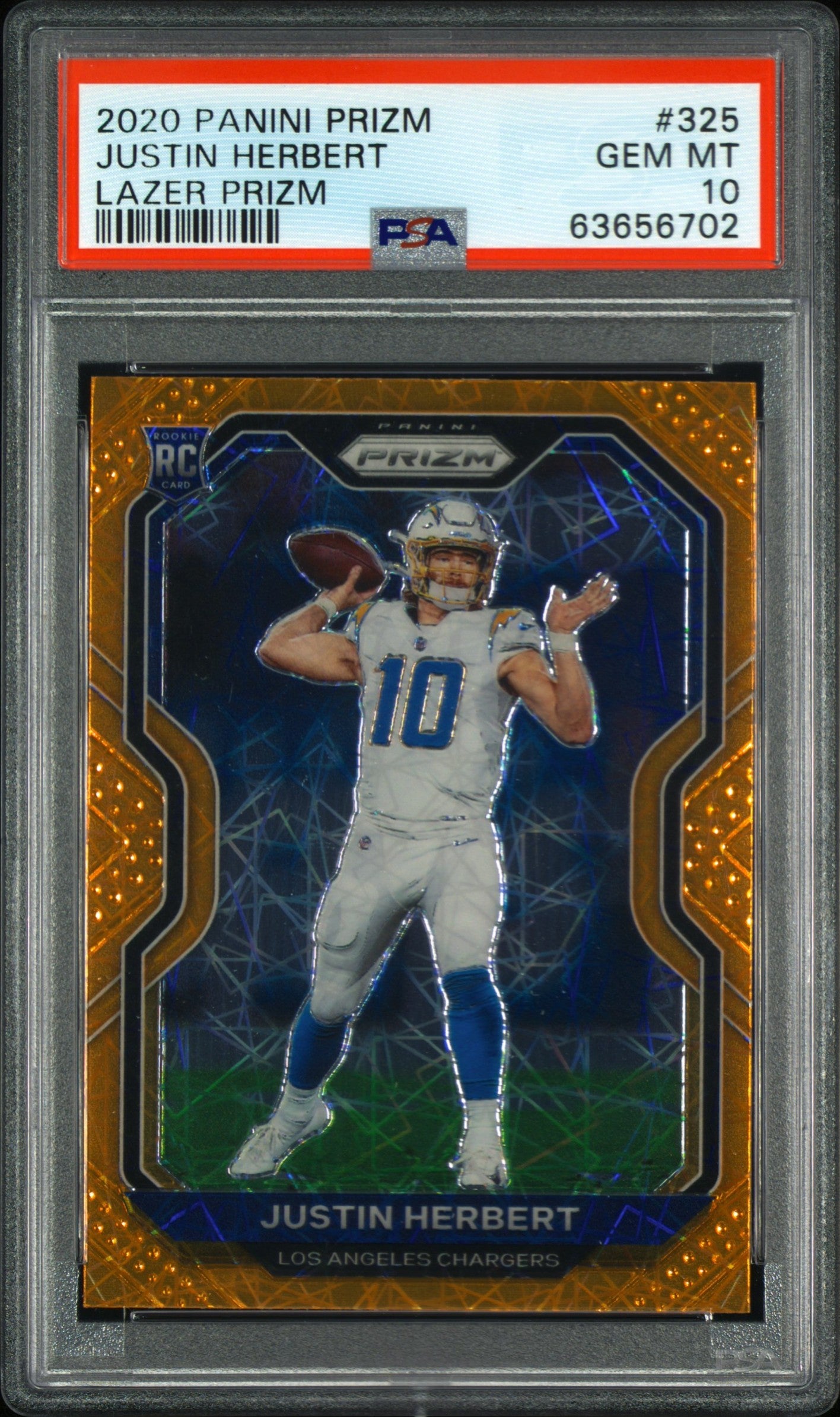 2020 Panini Prizm Justin Herbert #325 Lazer Prizm PSA 10 Los Angeles Chargers