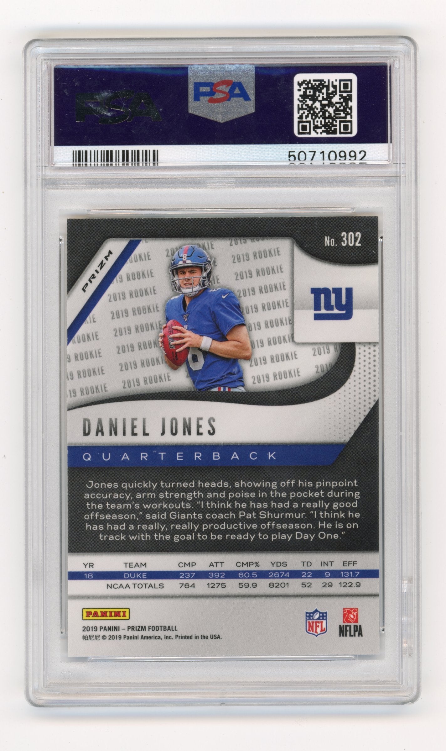 2019 Panini Prizm Daniel Jones #302 Lazer Prizm PSA 10 New York Giants
