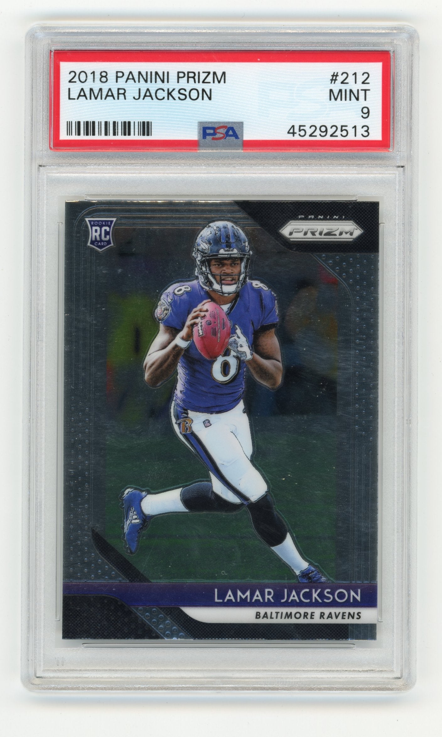 2018 Panini Prizm Lamar Jackson #212 PSA 9 Baltimore Ravens
