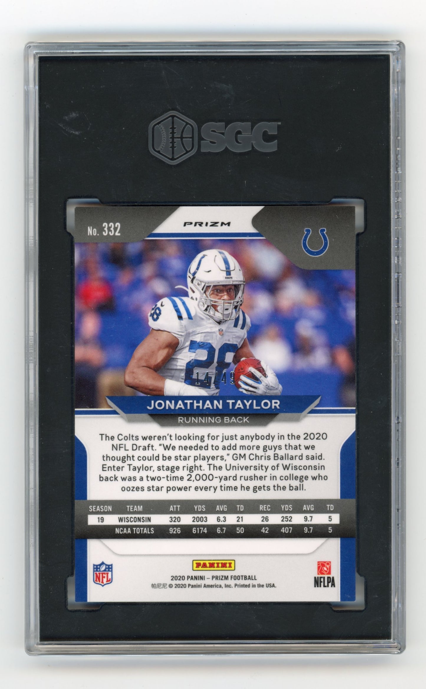 2020 Panini Prizm Jonathan Taylor #332 Prizm Purple Power #/49 SGC 10