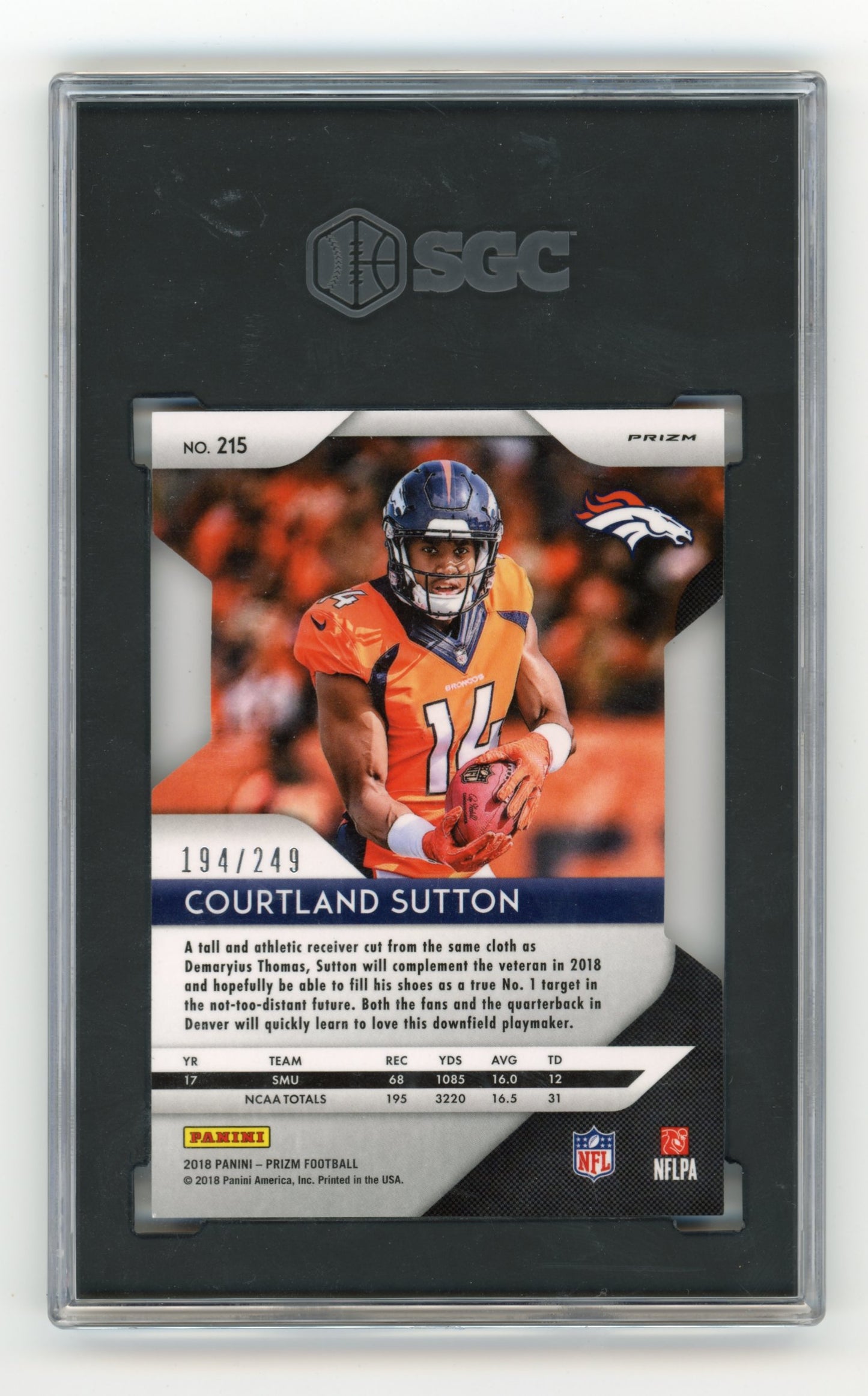 2018 Panini Prizm Courtland Sutton #215 Prizm Orange Die Cut /249 SGC 9