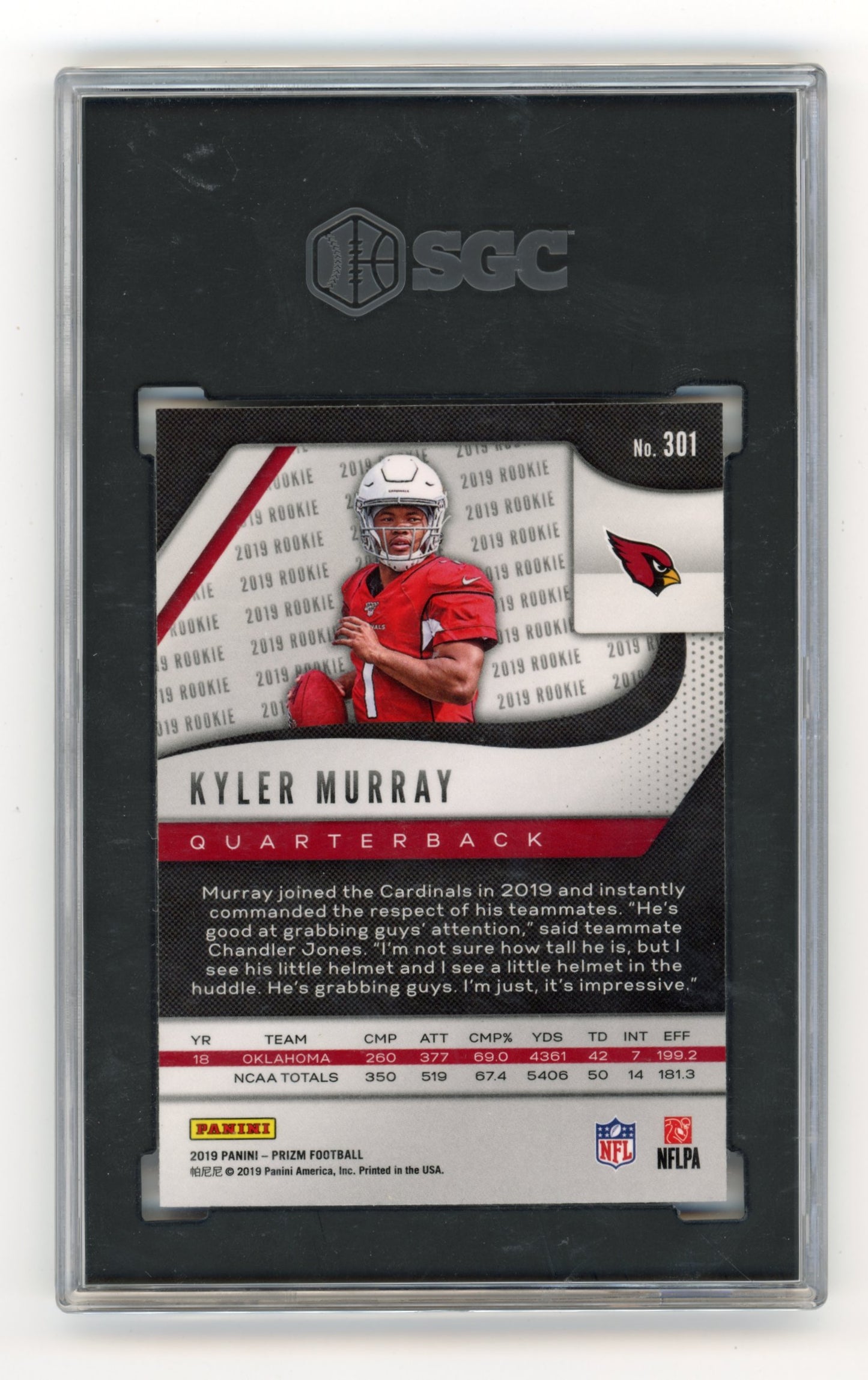 2019 Panini Prizm Kyler Murray #301 Arizona Cardinals SGC 10