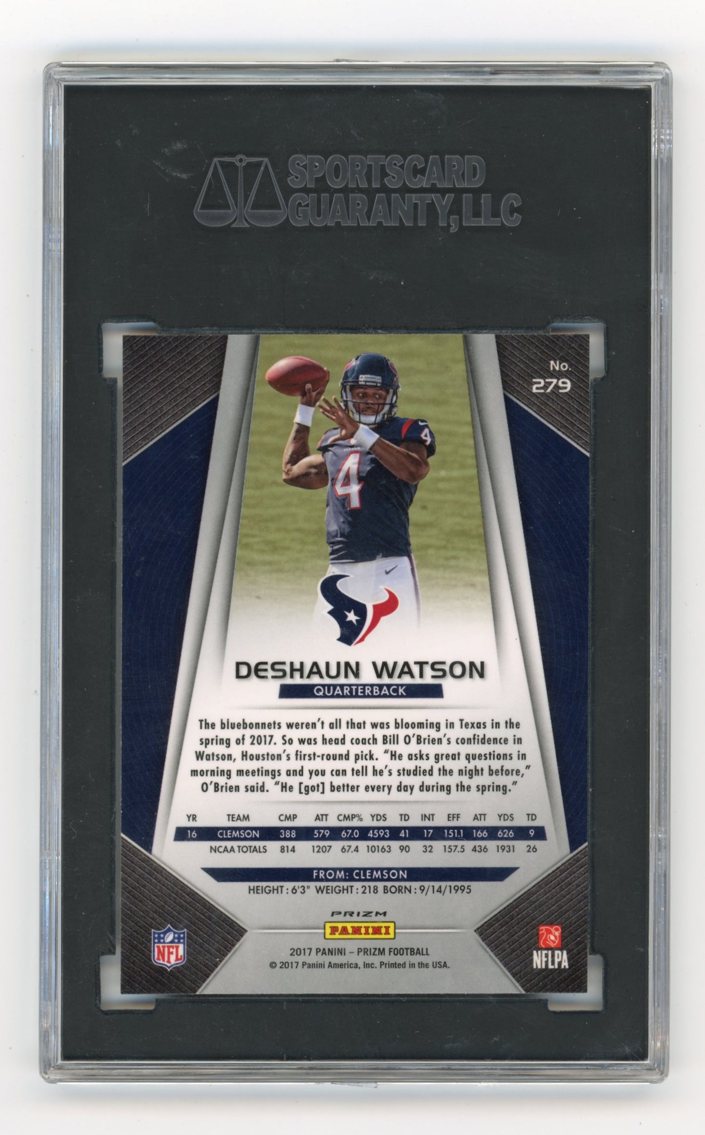 2017 Panini Prizm Deshaun Watson #279 Prizm Houston Texans SGC 10