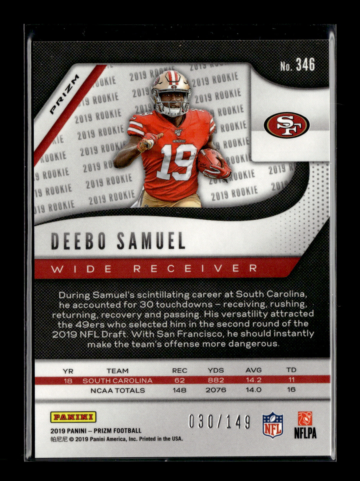 2019 Panini Prizm Deebo Samuel #346 Red Wave #/149 San Francisco 49ers