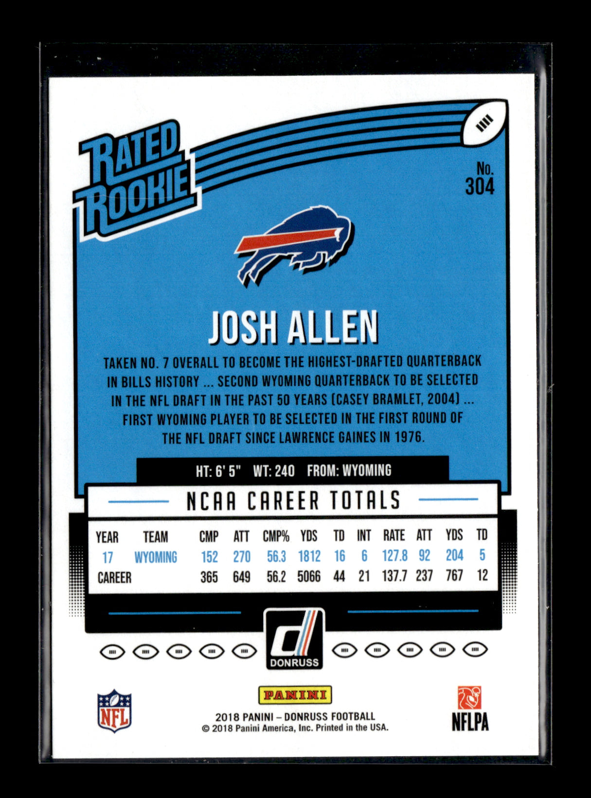 2018 Donruss Josh Allen #304 Buffalo Bills