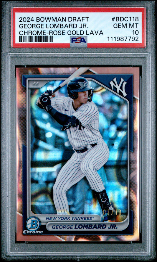 2024 Bowman Draft #BDC118 George Lombard Jr. Chrome-Rose Gold Lava PSA 10