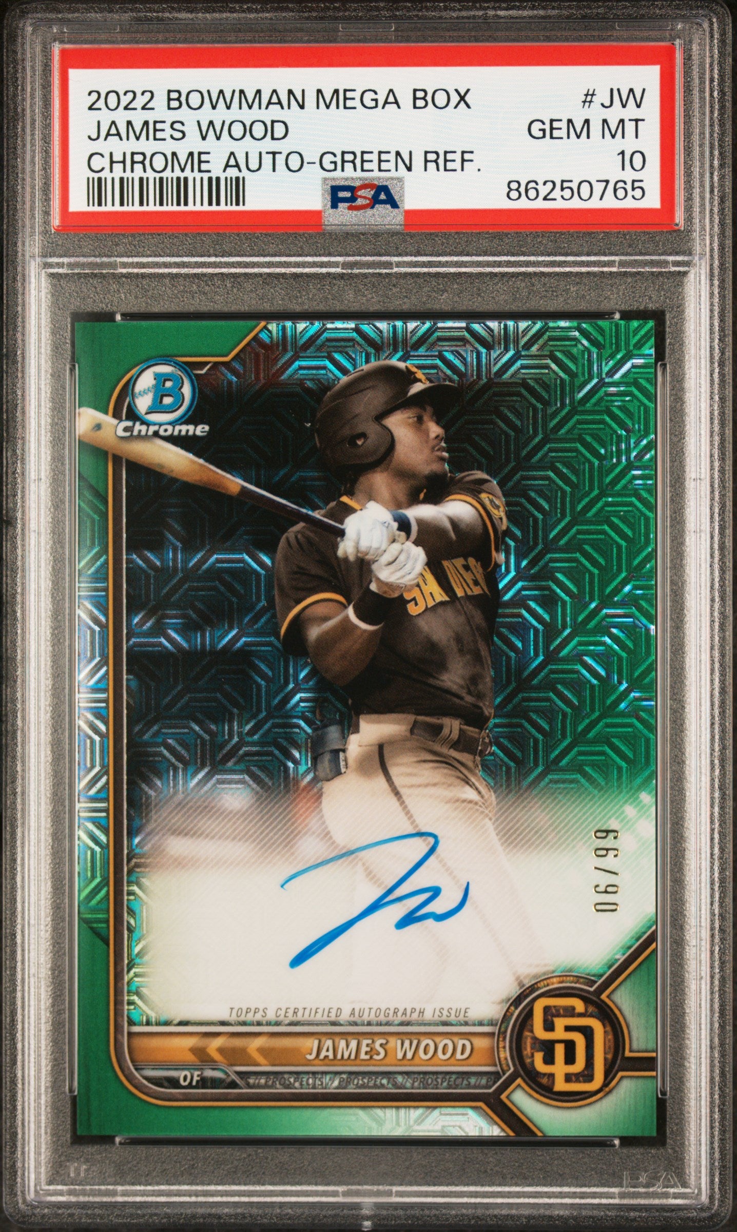 2022 Bowman Mega Box Chrome Auto #JW James Wood Chrome Auto-Green Ref. PSA 10