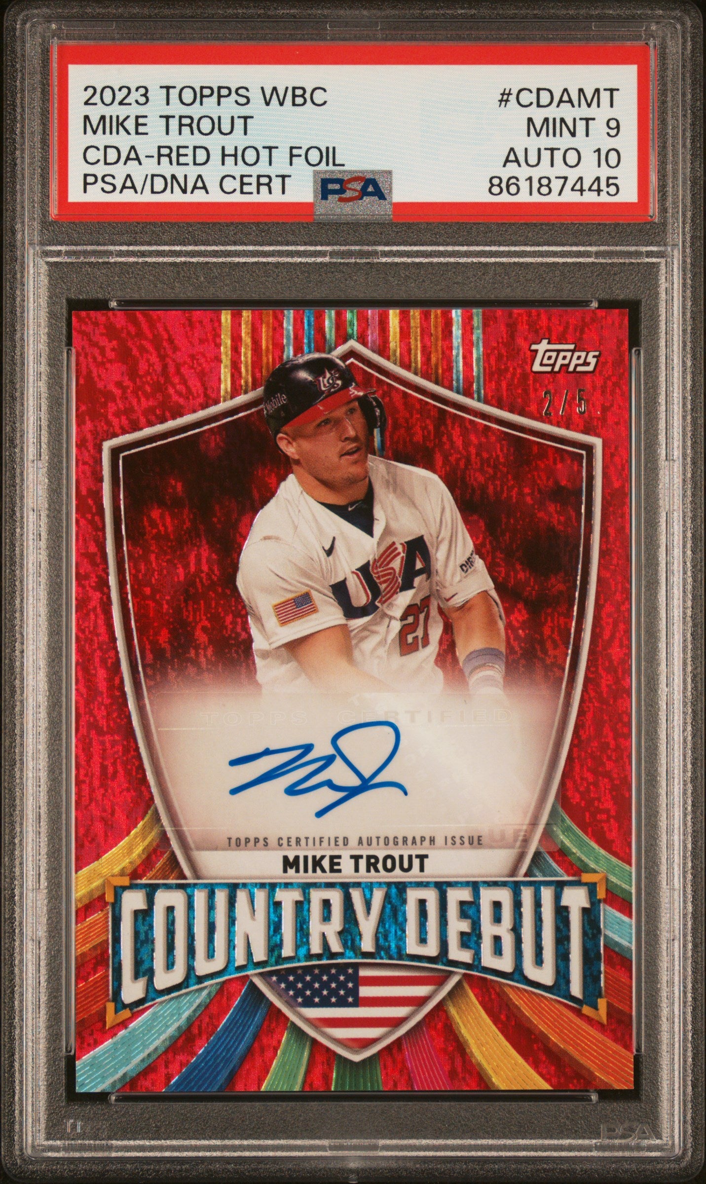 2023 Topps WBC Country Debut Auto #CDAMT Mike Trout -Red Hot Foil PSA 9