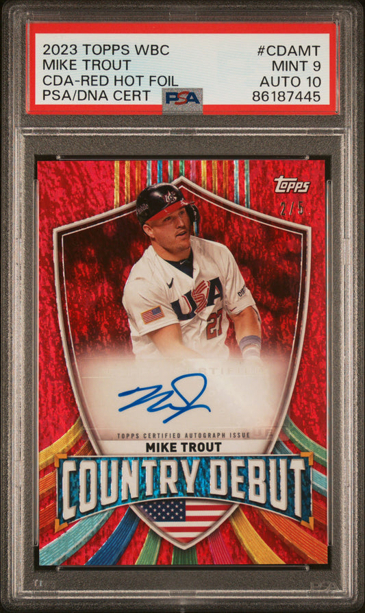 2023 Topps WBC Country Debut Auto #CDAMT Mike Trout -Red Hot Foil PSA 9