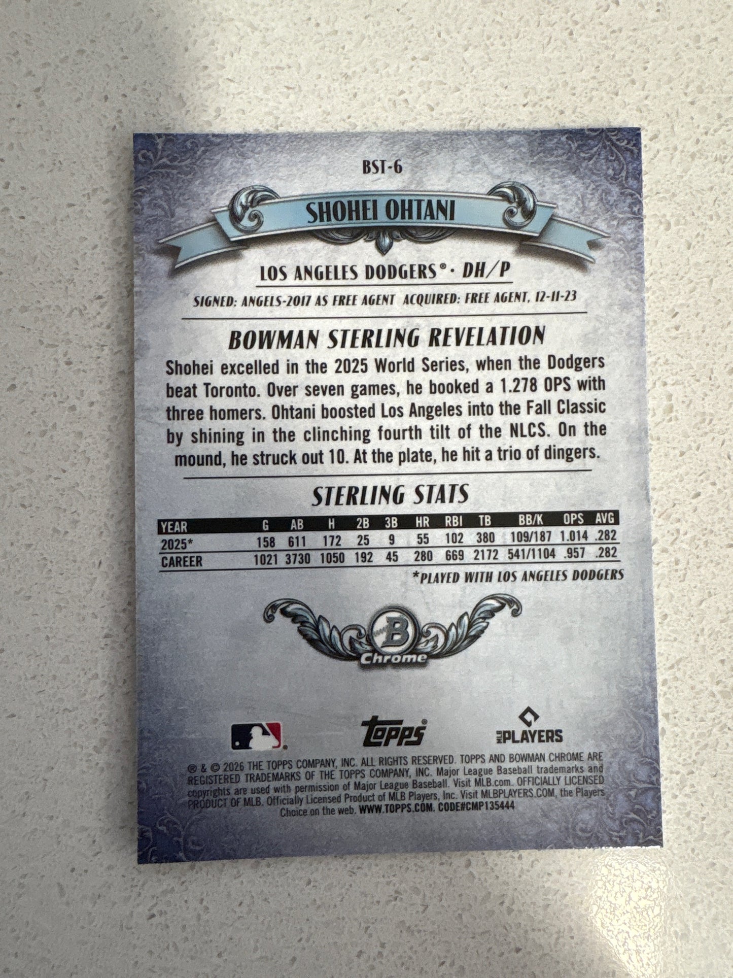 2026 Bowman #BST-6 Shohei Ohtani Bowman Sterling Los Angeles Dodgers