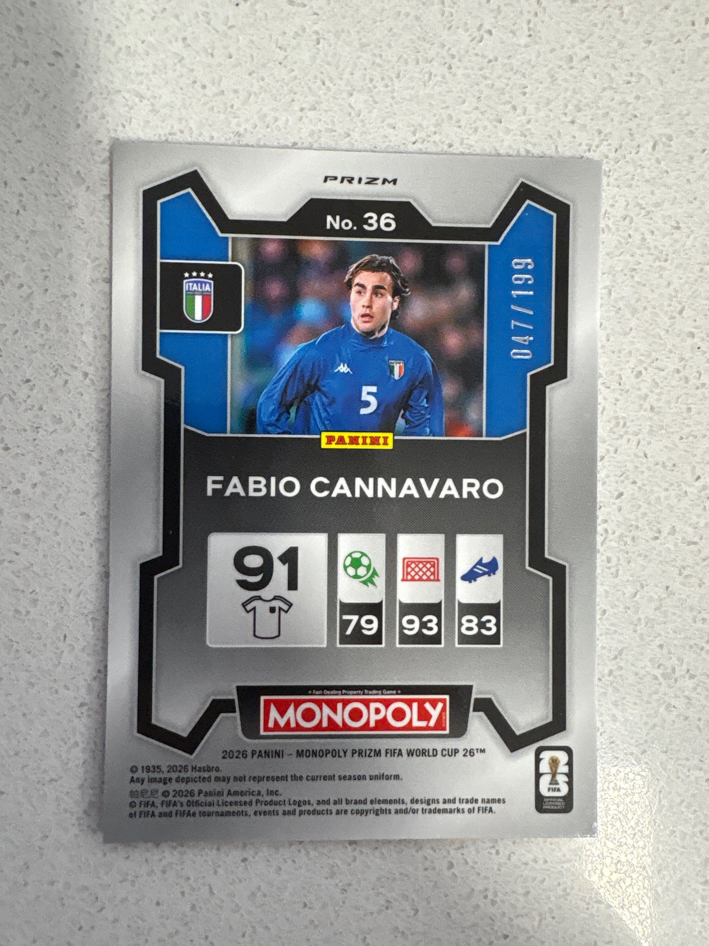 2026 Panini Prizm Monopoly FIFA World Cup #36 Fabio Cannavaro Italy #/199 Pink