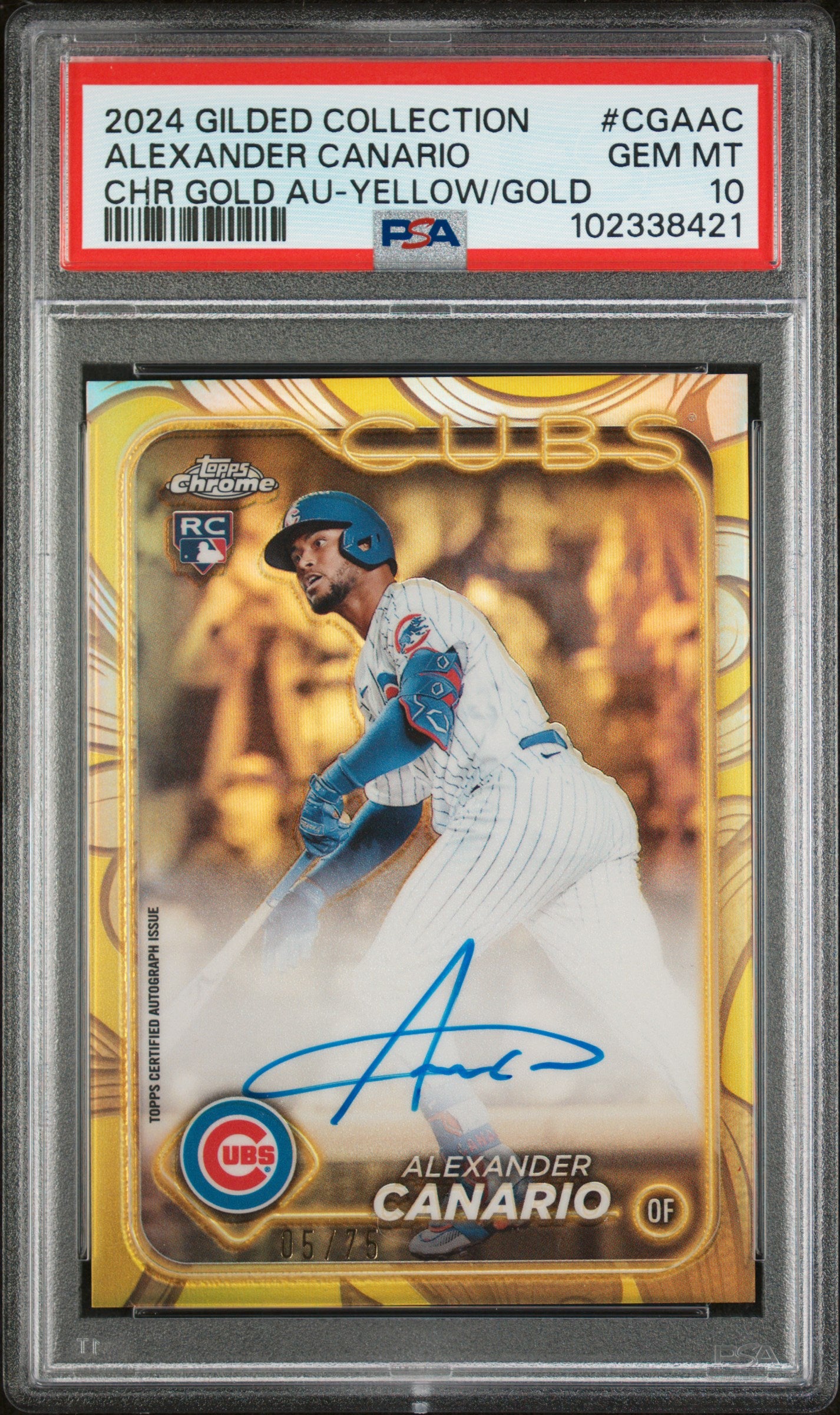 2024 Topps Gilded Alexander Canario RC #CGA-AC - Auto Yellow/Gold #/75 PSA 10
