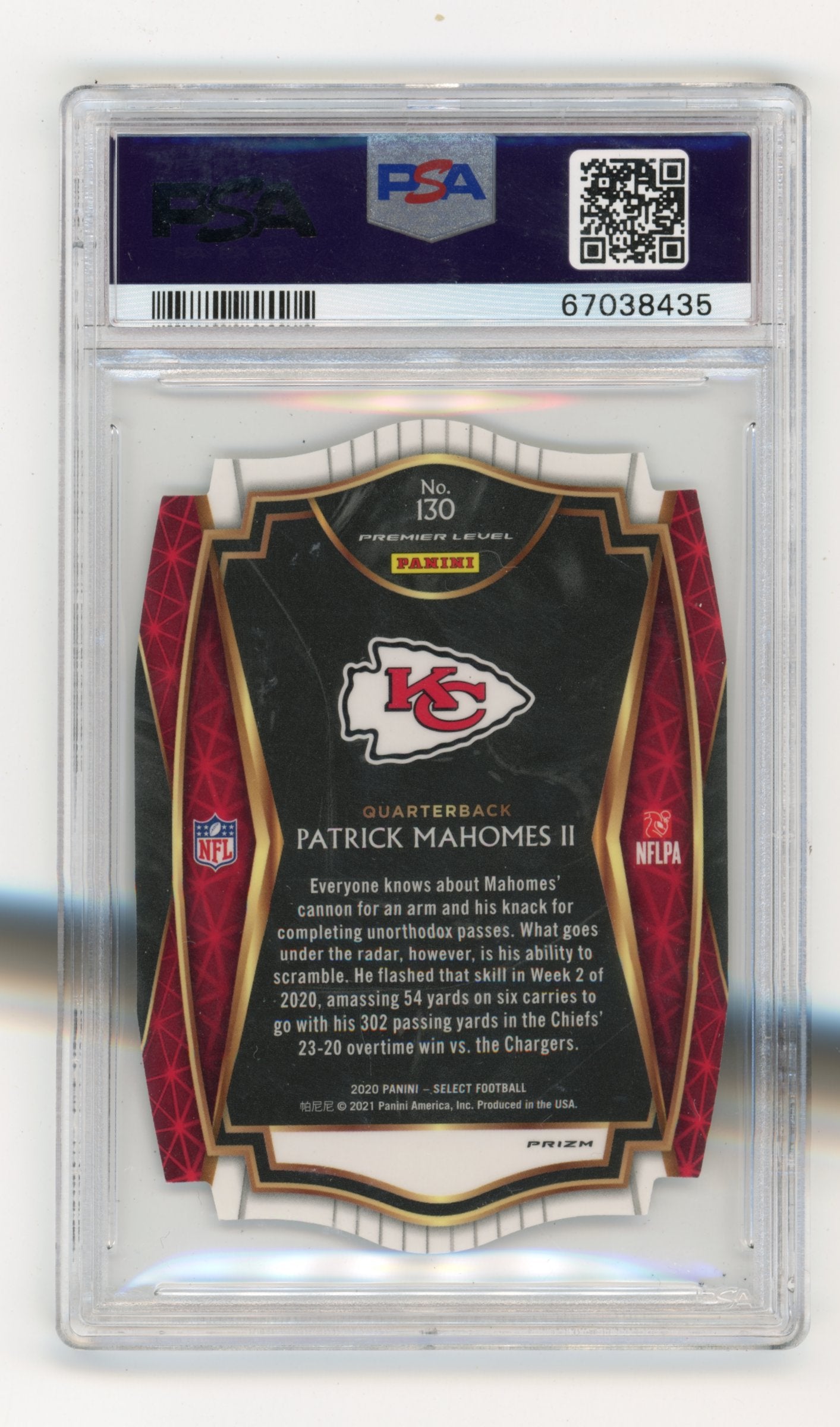 2020 Panini Select Patrick Mahomes ii #130 Die-Cut White Prizm PSA 10 Chiefs