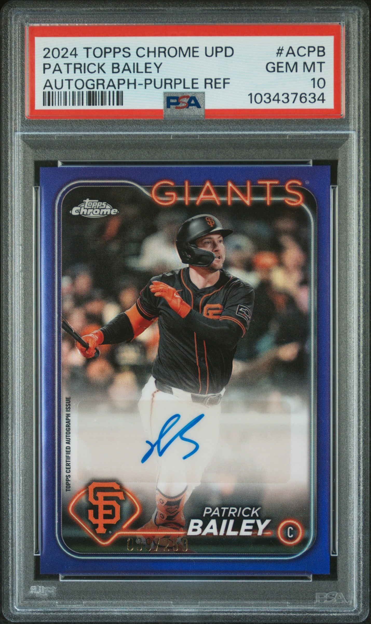 2024 Topps Chrome Update Patrick Bailey #ACPB - Auto Purple PSA 10