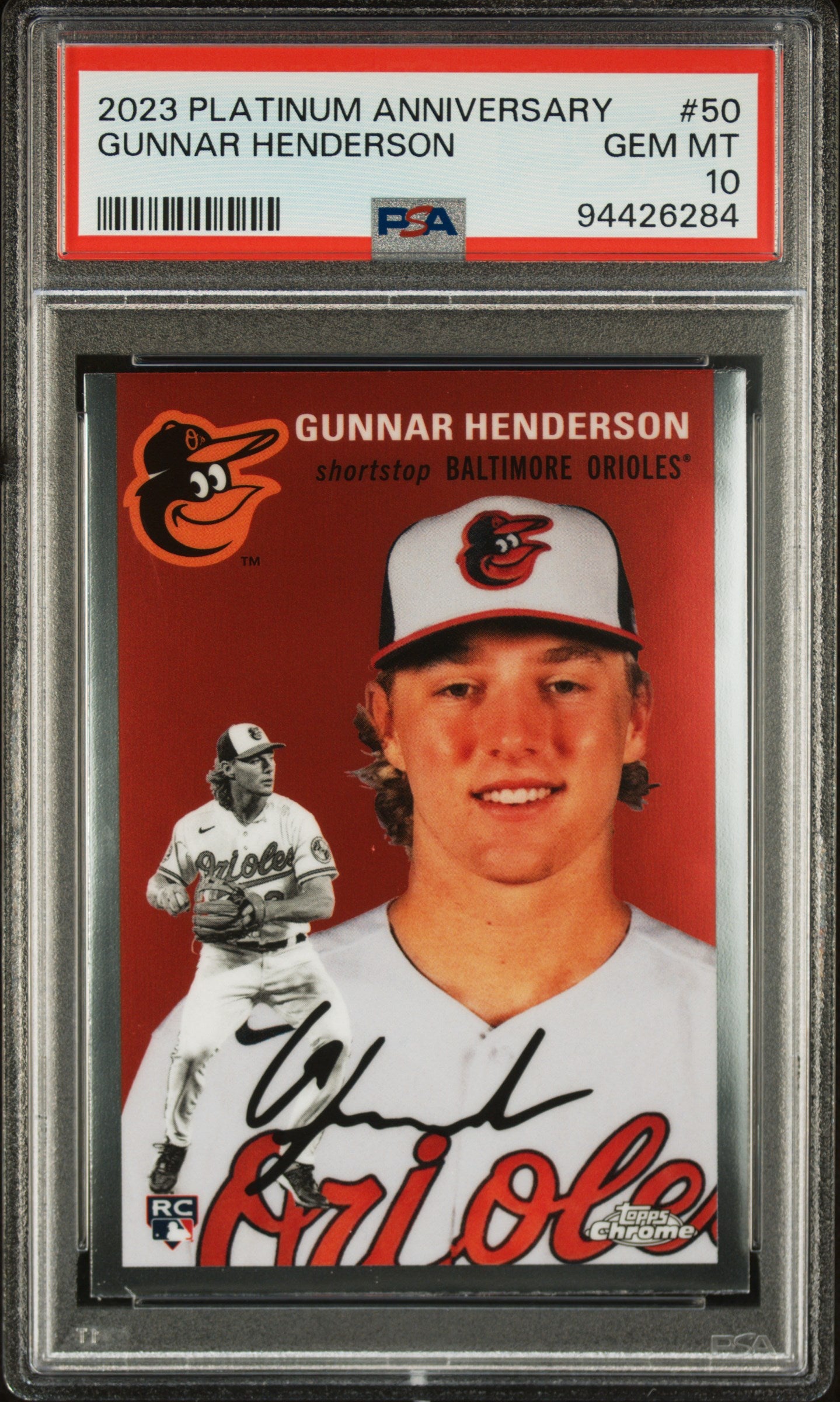 2023 Topps Chrome Platinum Anniversary Gunnar Henderson #50 PSA 10 Orioles