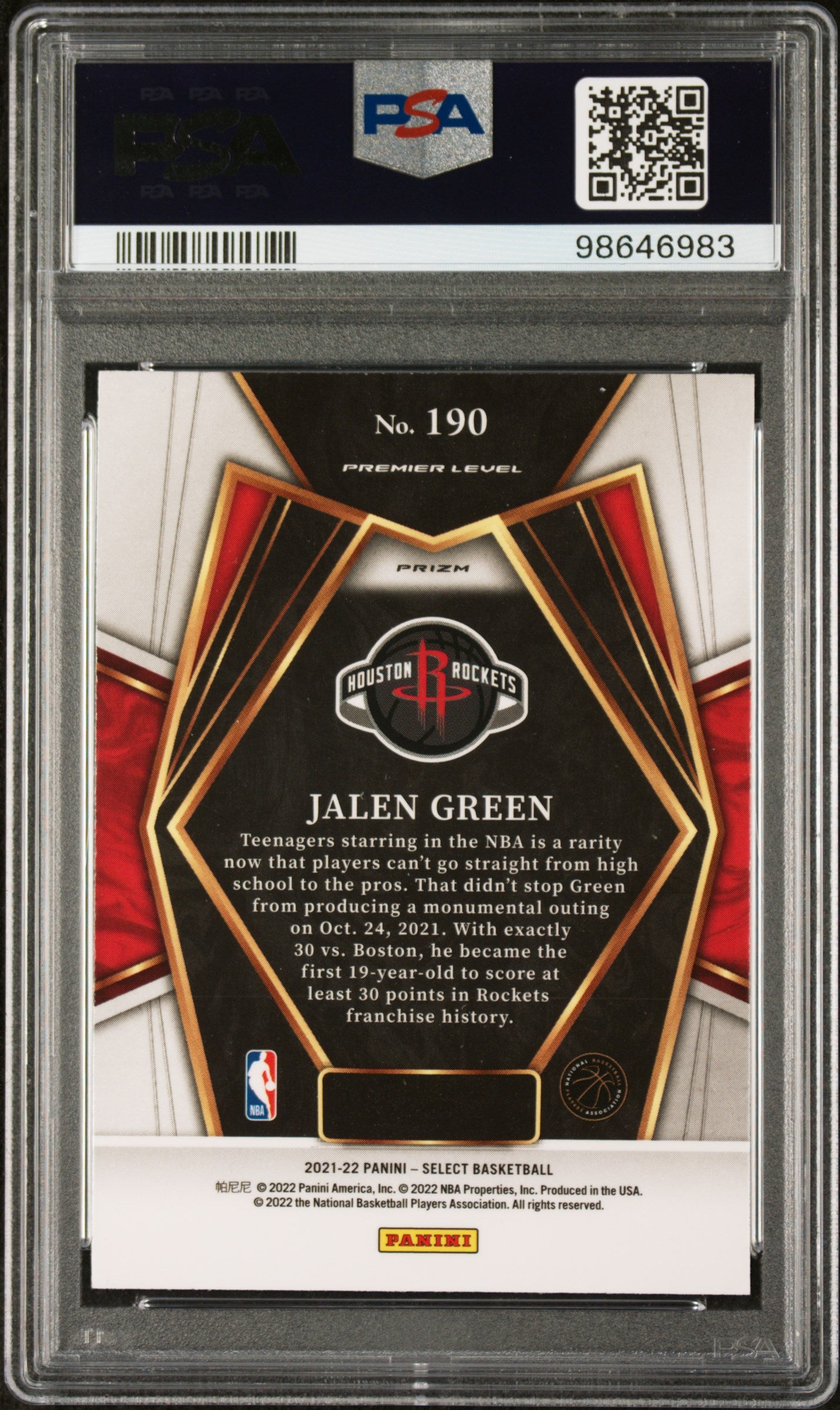 2021 Panini Select Jalen Green #190 Blue Shimmer PSA 10 Rockets