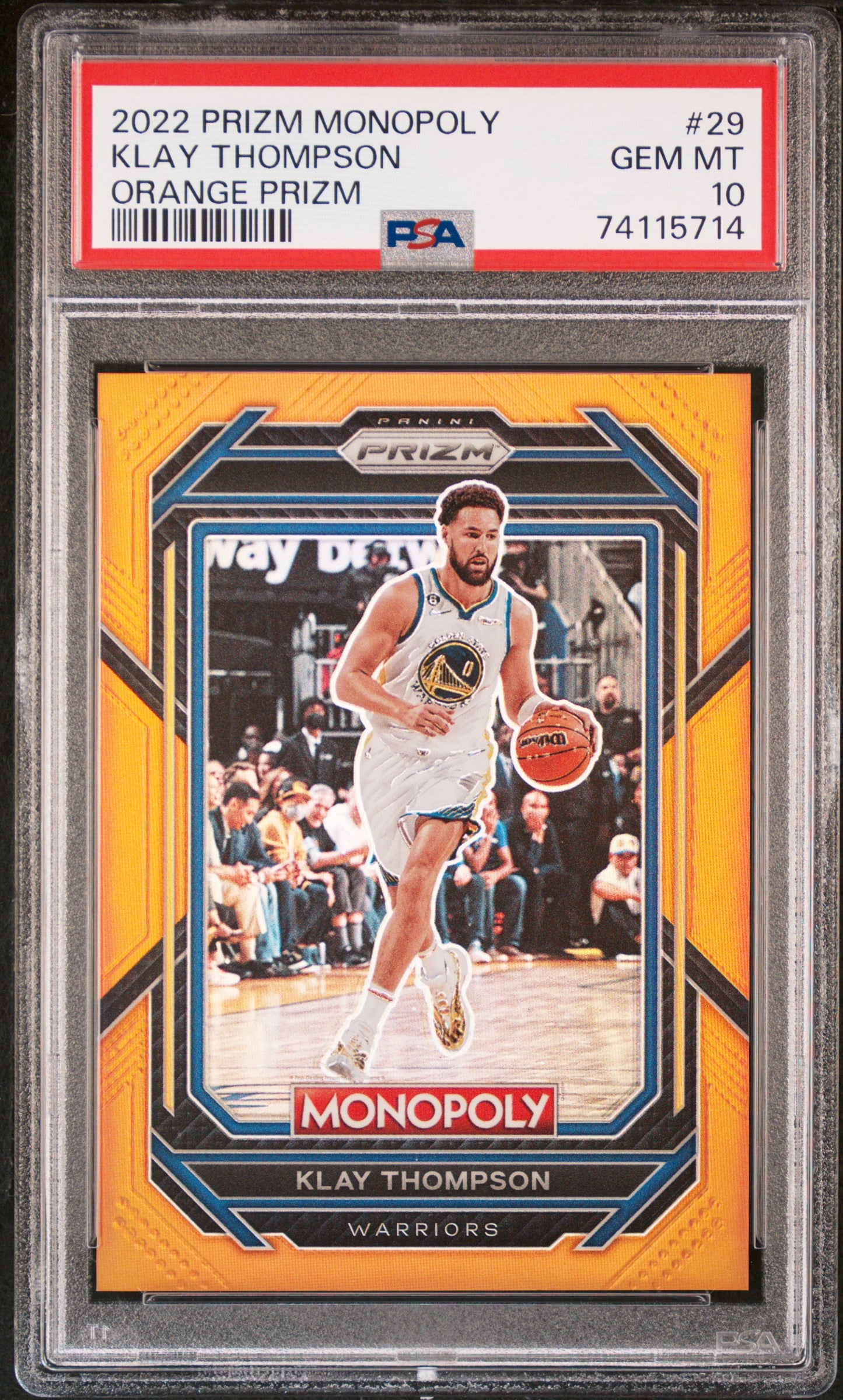 2022 Panini Prizm Monopoly Klay Thompson #29 Orange Prizm PSA 10 Warriors