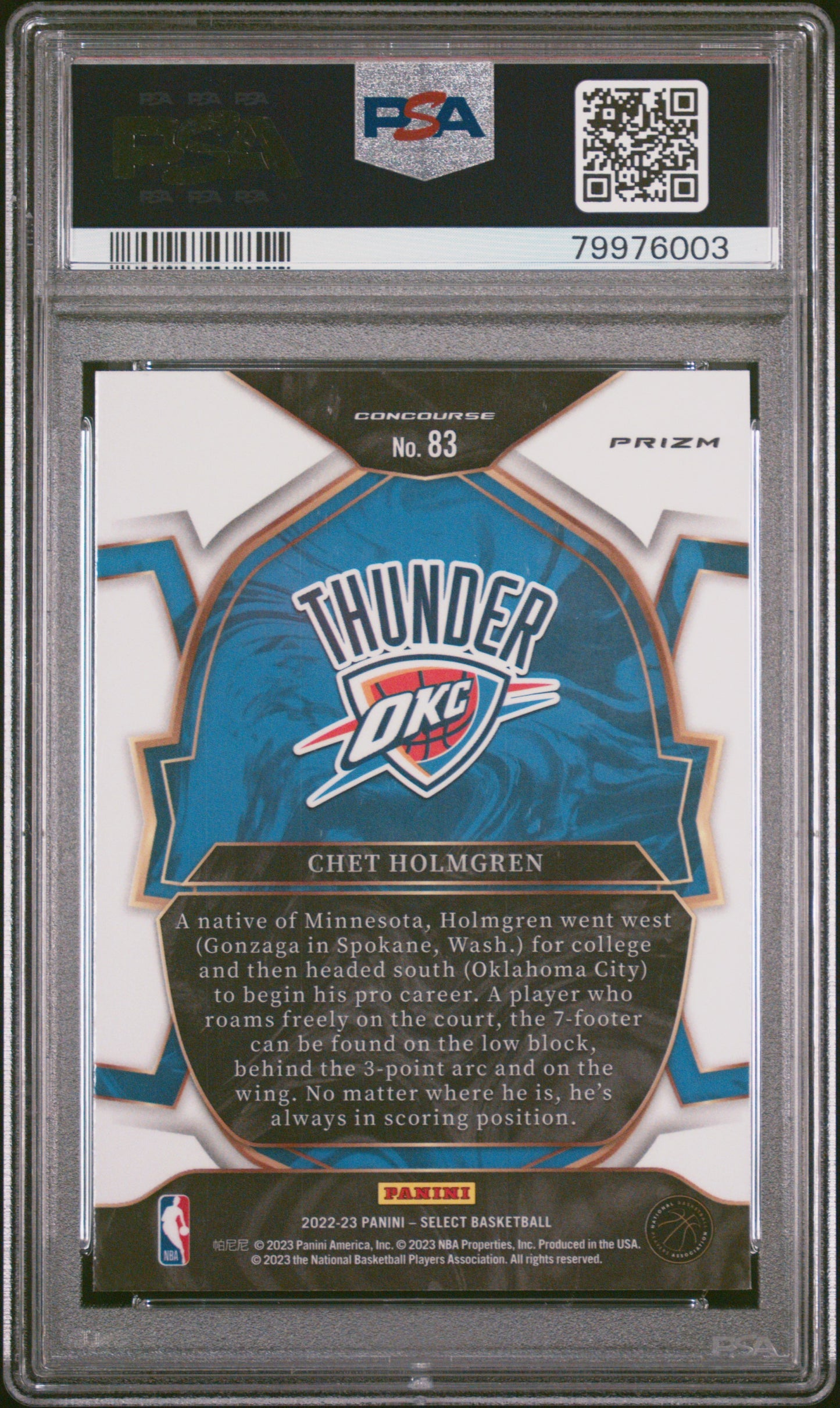 2022 Panini Select Chet Holmgren #83 Red Cracked Ice PSA 10 Thunder