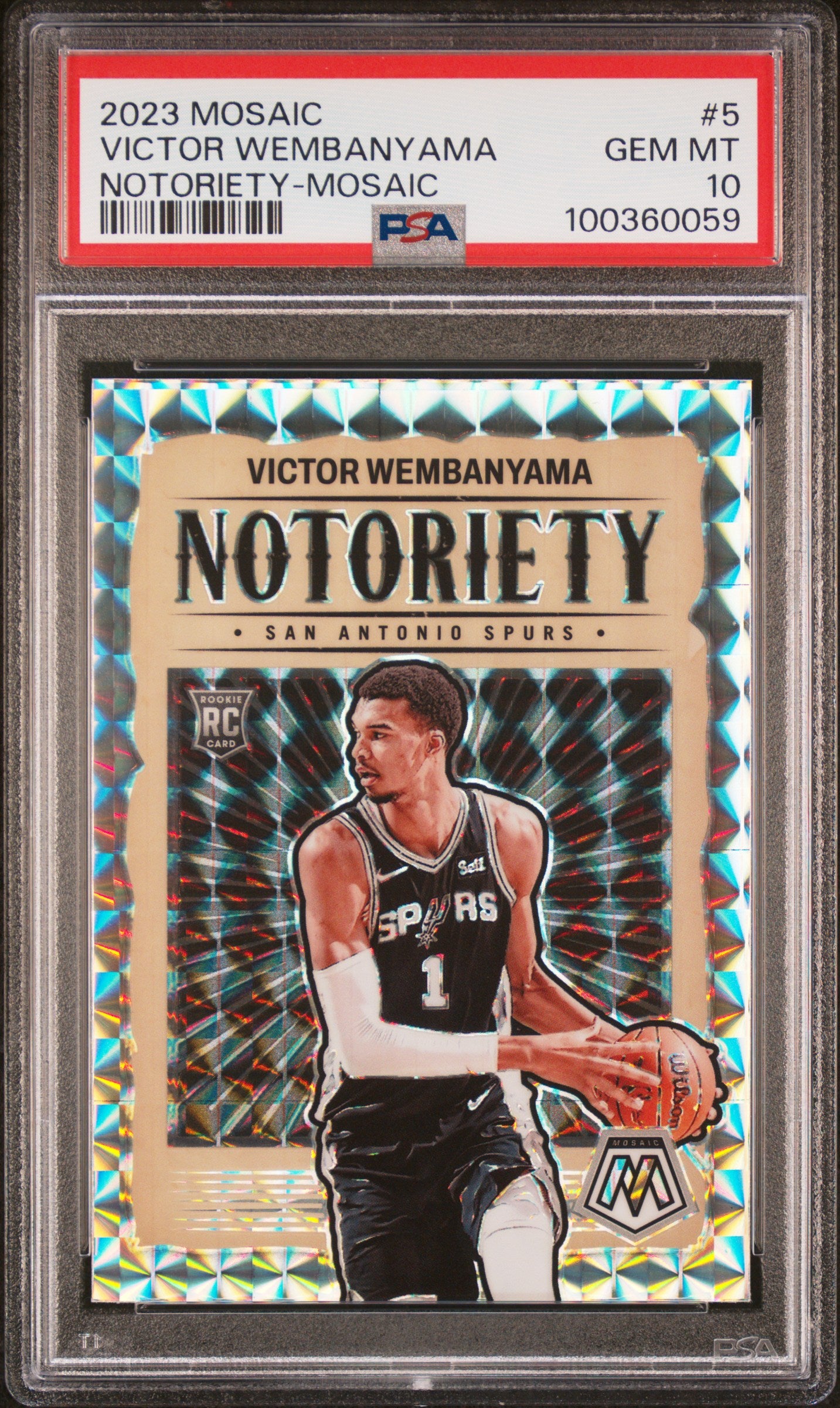 2023 Panini Mosaic Notoriety Victor Wembanyama #5 Notoriety-Mosaic PSA 10 Spurs