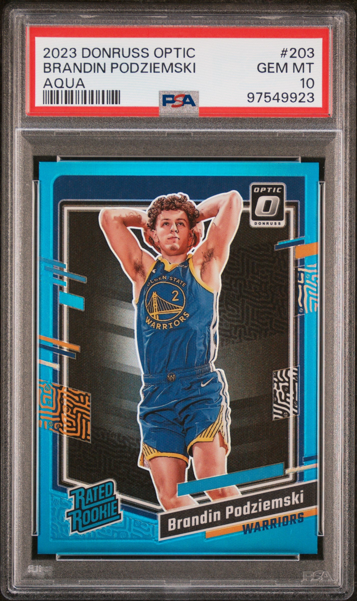 2023 Panini Donruss Optic Brandin Podziemski #203 Aqua PSA 10 Warriors