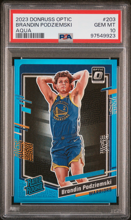 2023 Panini Donruss Optic Brandin Podziemski #203 Aqua PSA 10 Warriors