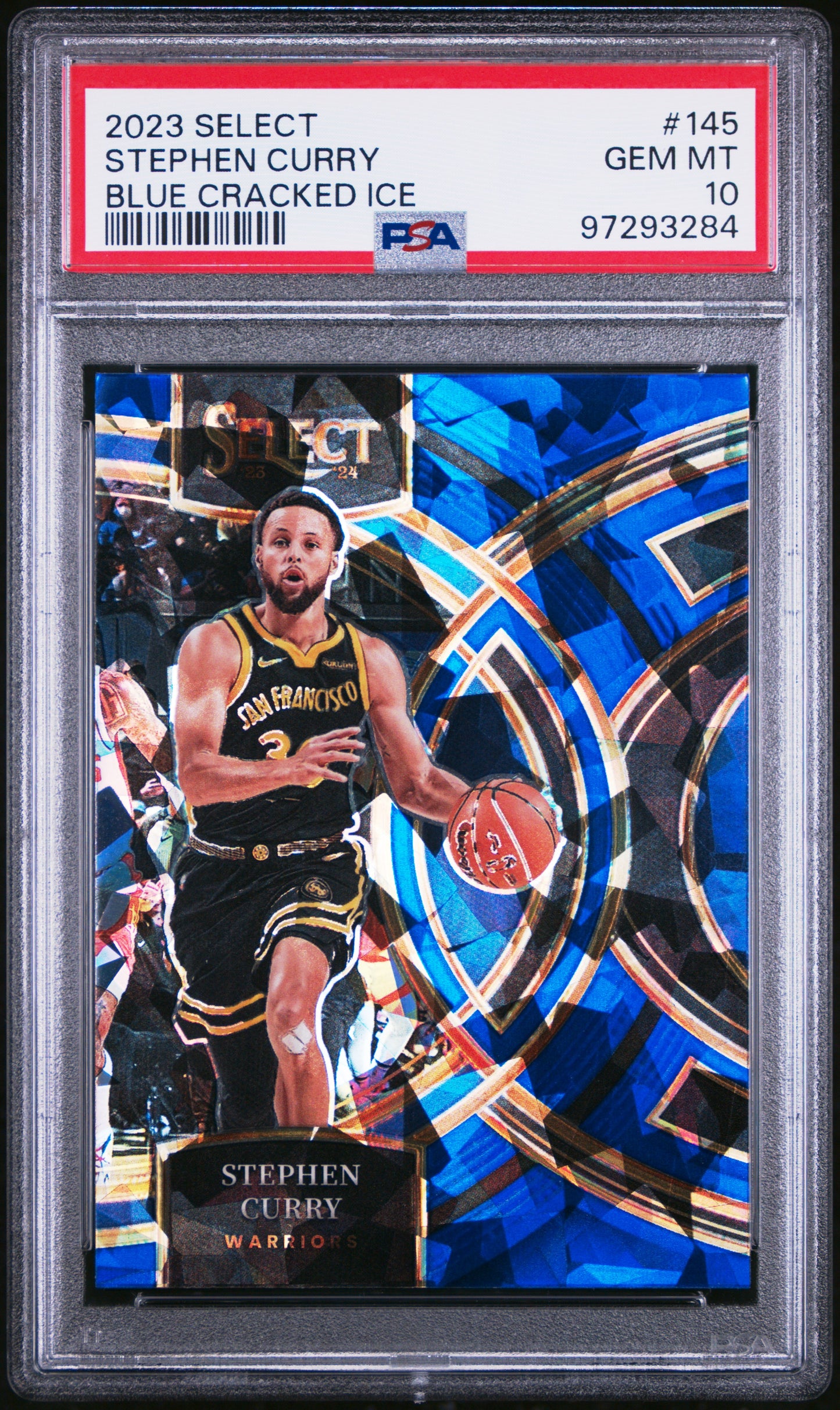 2023 Panini Select Stephen Curry #145 Blue Cracked Ice PSA 10 Warriors